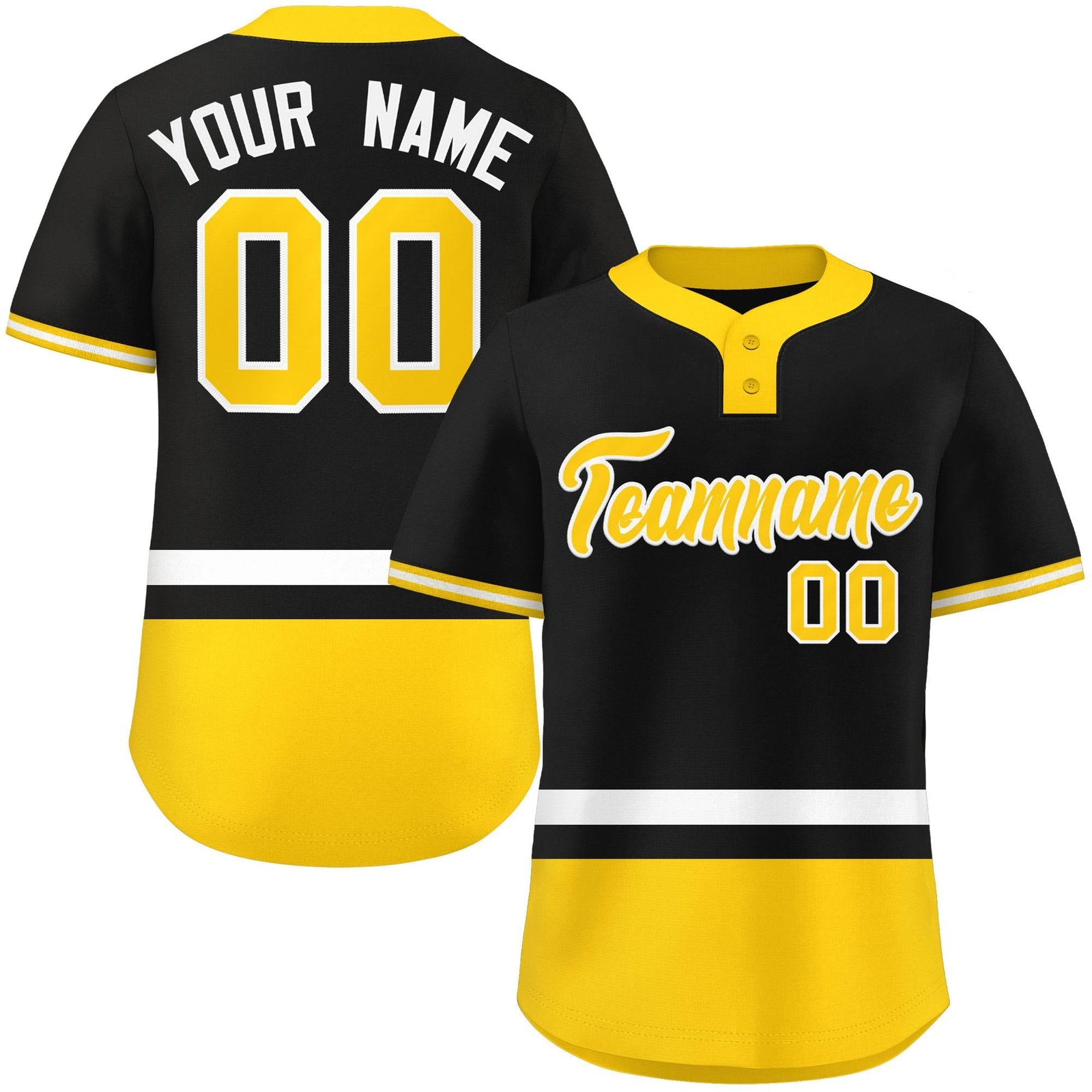 Custom Black White-Gold Color Block Personalized Authentic Two-Button Softball Jersey