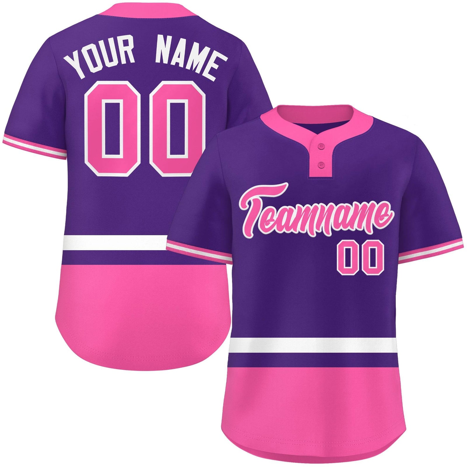 Custom Purple White-Pink Color Block Personalized Authentic Two-Button Softball Jersey