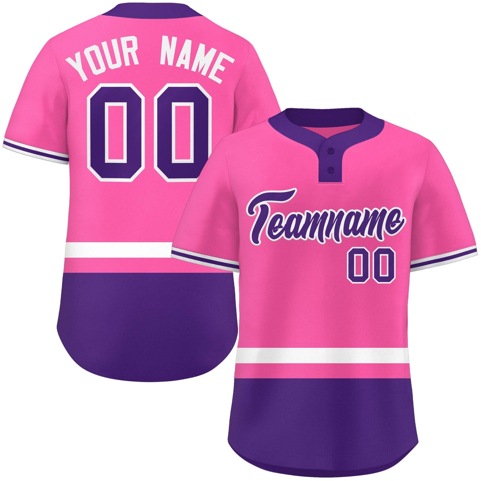 Custom Pink White-Purple Color Block Personalized Authentic Two-Button Softball Jersey