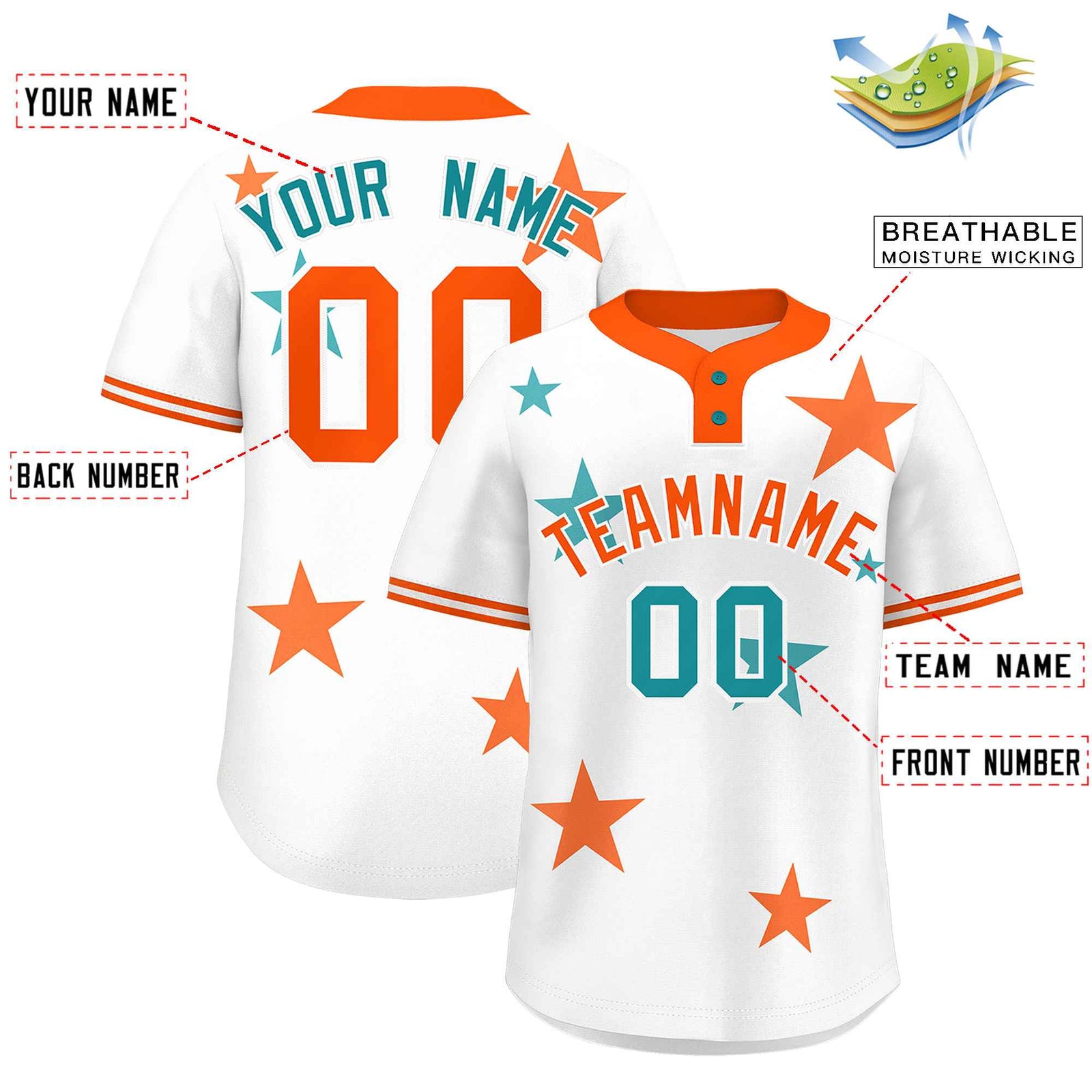 Custom White Orange Personalized Star Graffiti Pattern Authentic Two-Button Baseball Jersey