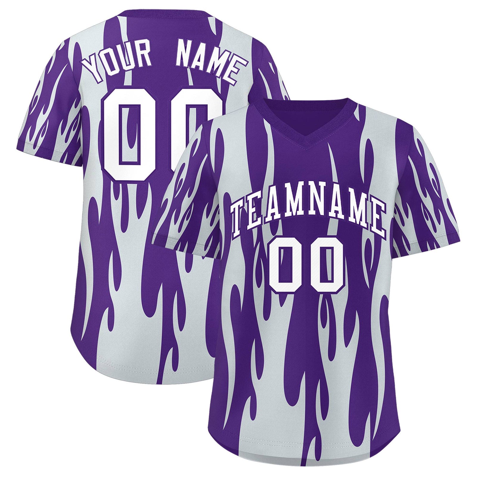 Custom Purple Silver Flame Pattern Authentic Pullover Baseball Jersey