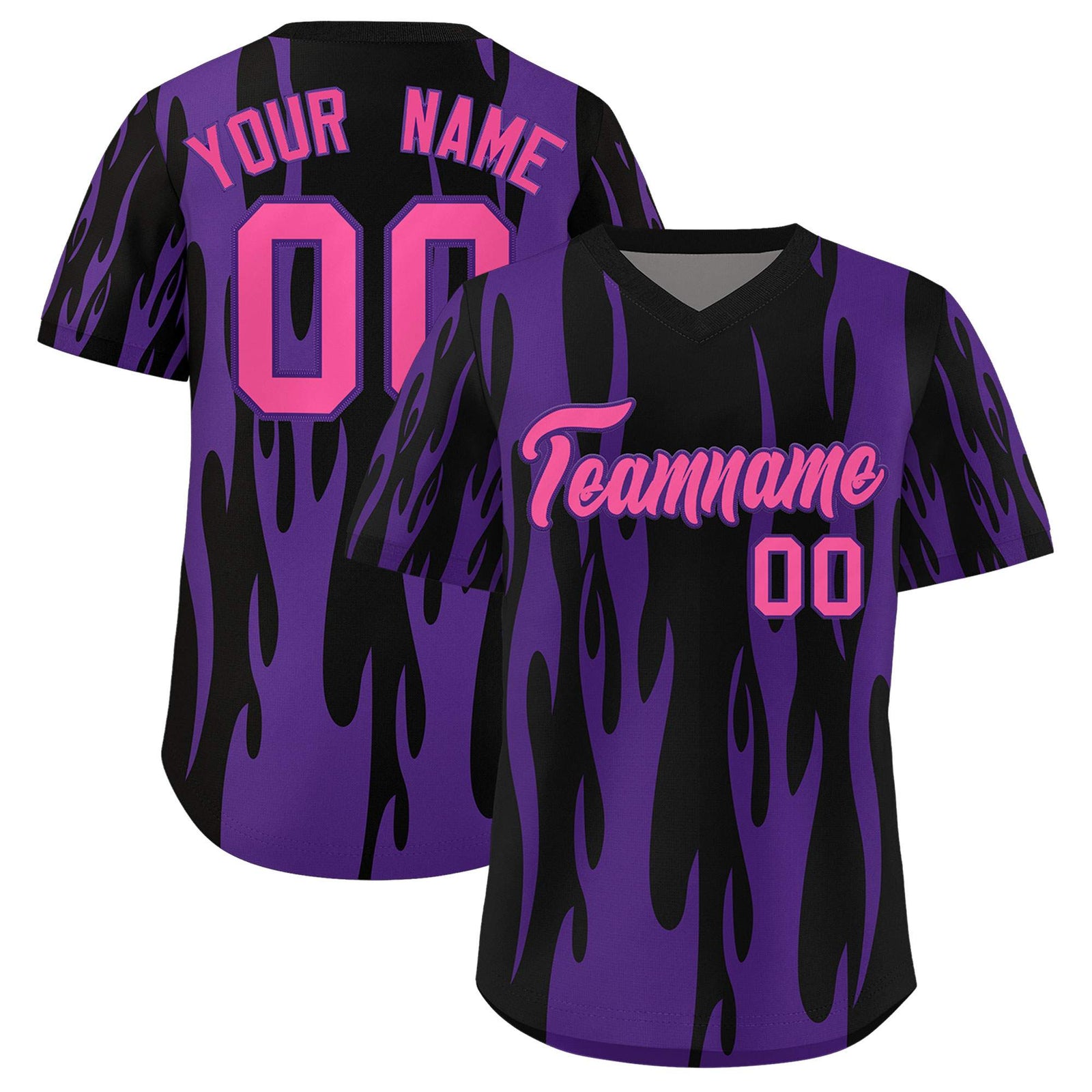 Custom Black Purple Flame Pattern Authentic Pullover Baseball Jersey