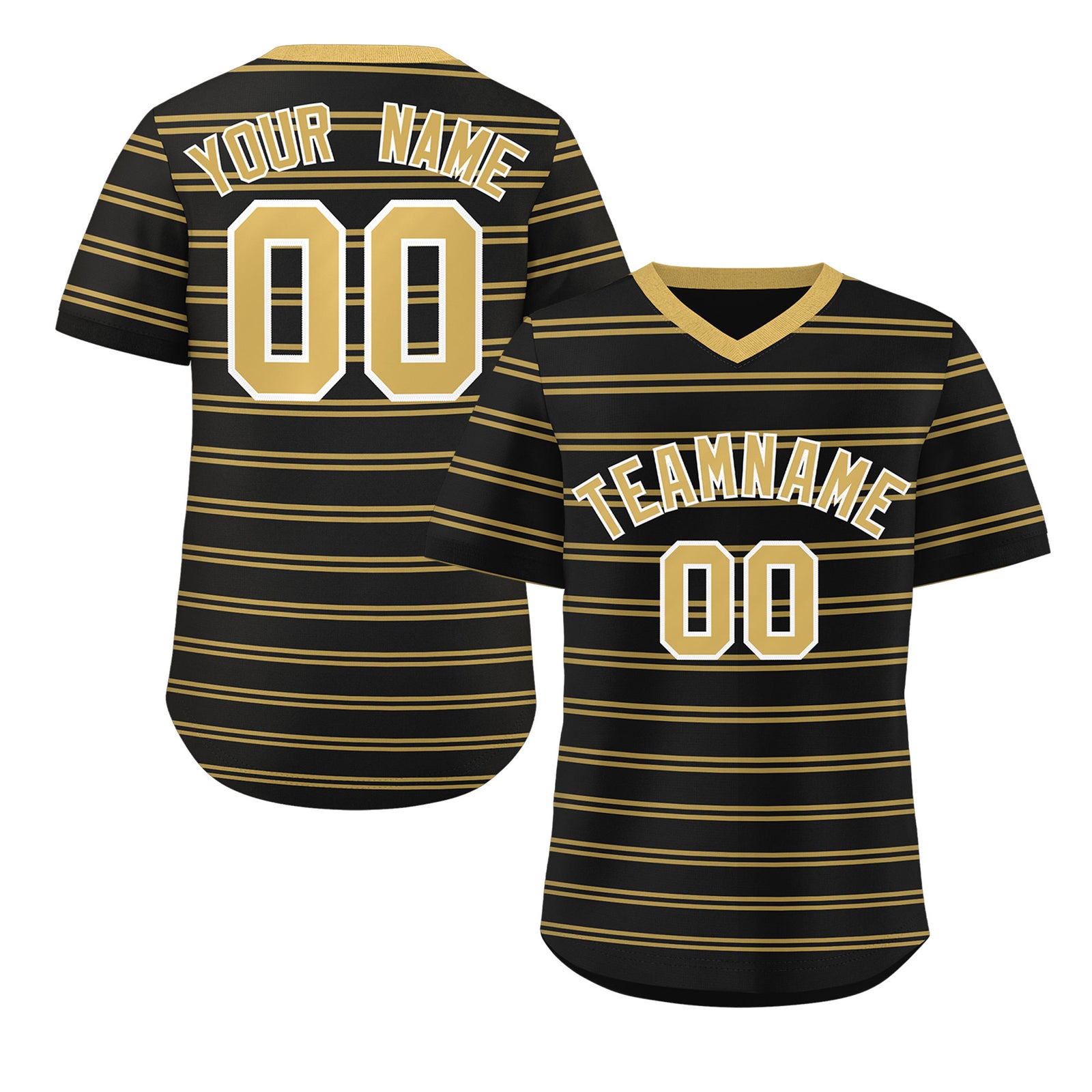Custom Black Old Gold Personalized Horizontal Stripe Authentic Pullover Baseball Jersey