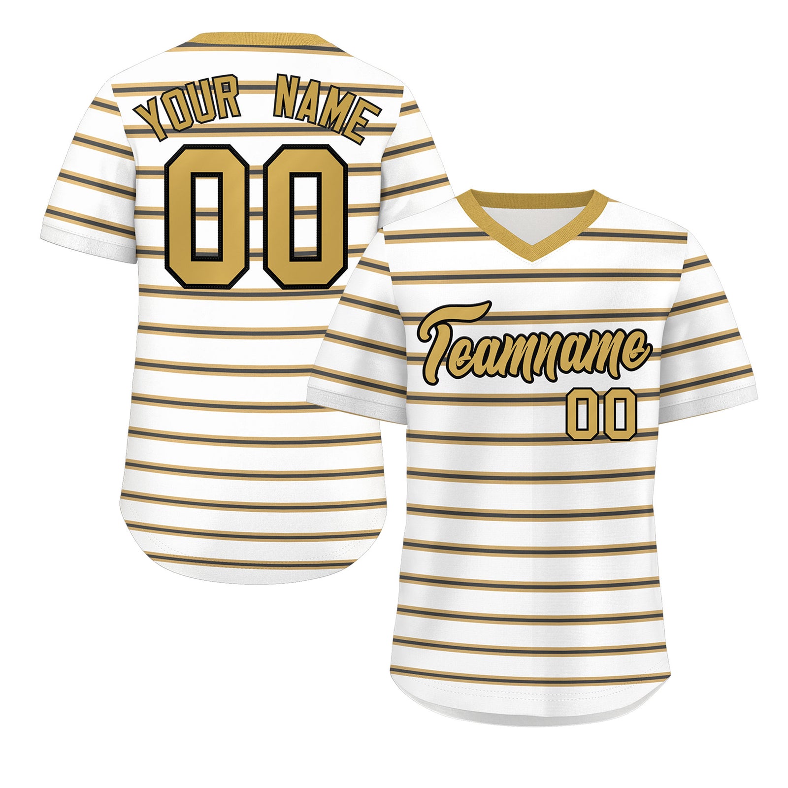 Custom White Old Gold-Black Personalized Horizontal Stripe Authentic Pullover Baseball Jersey
