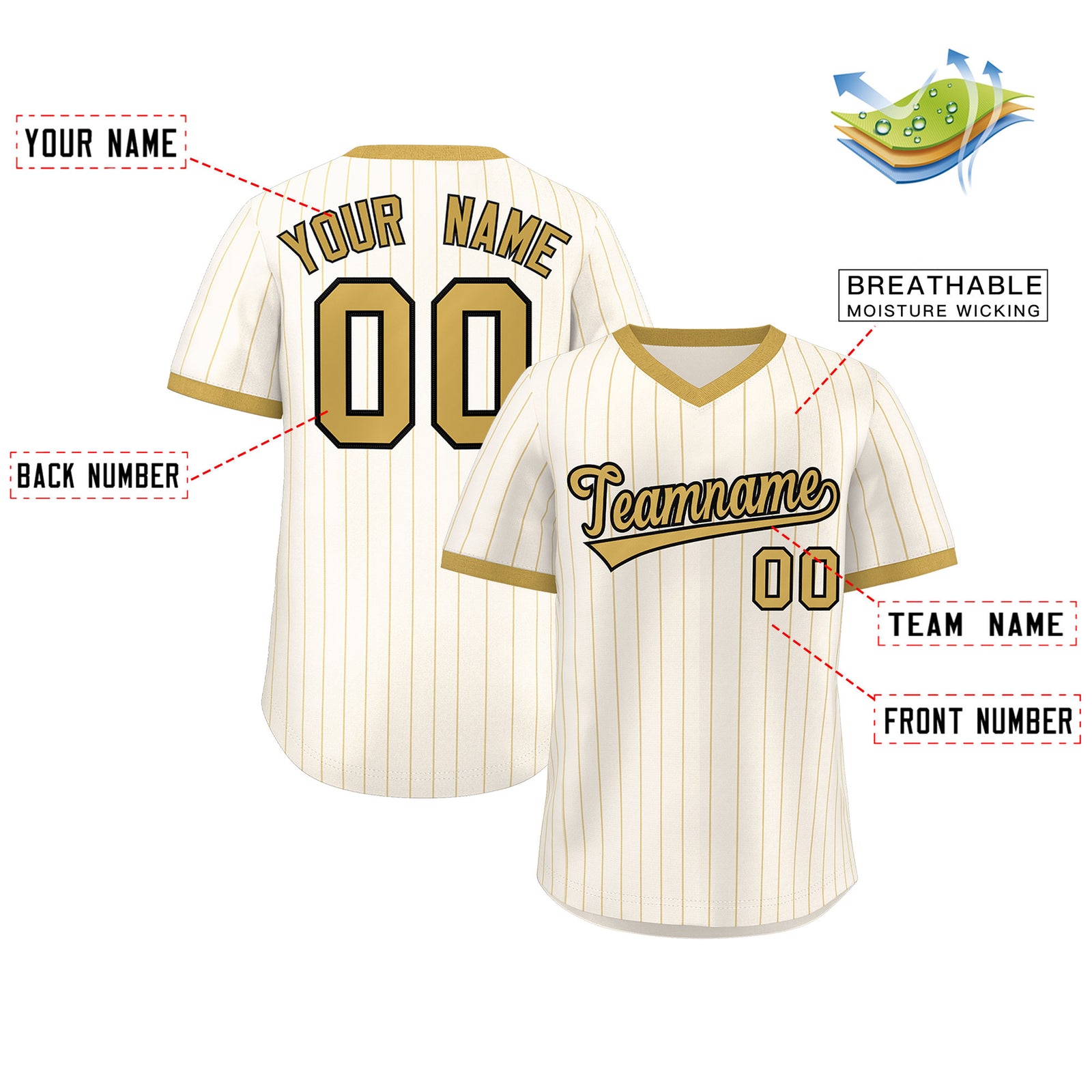 Custom Cream Old Gold Stripe Fashion Authentic Pullover Baseball Jersey