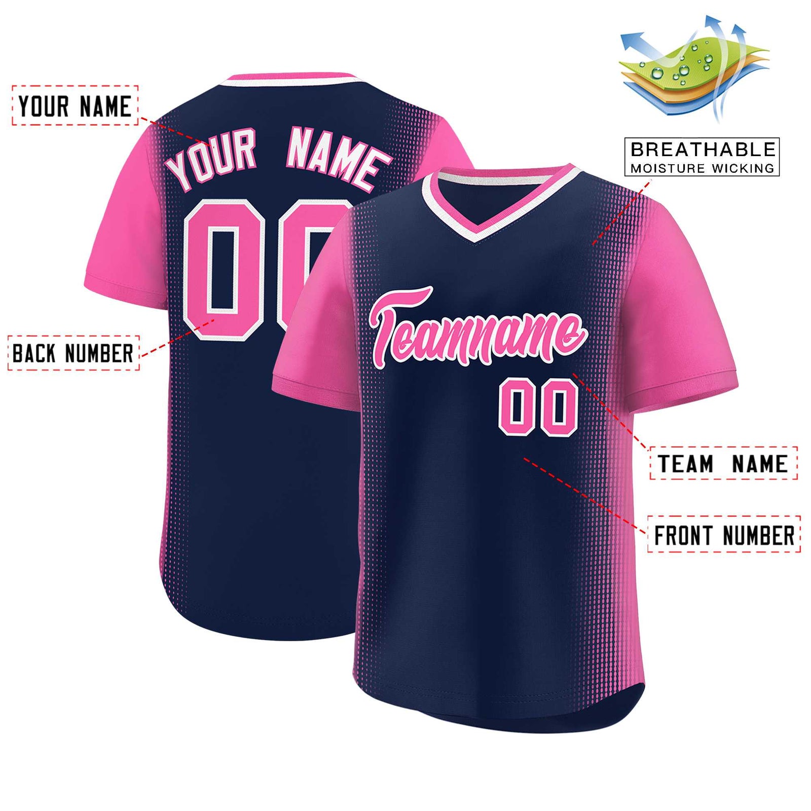 Custom Navy Pink Personalized Raglan Sleeves Authentic Baseball Jersey