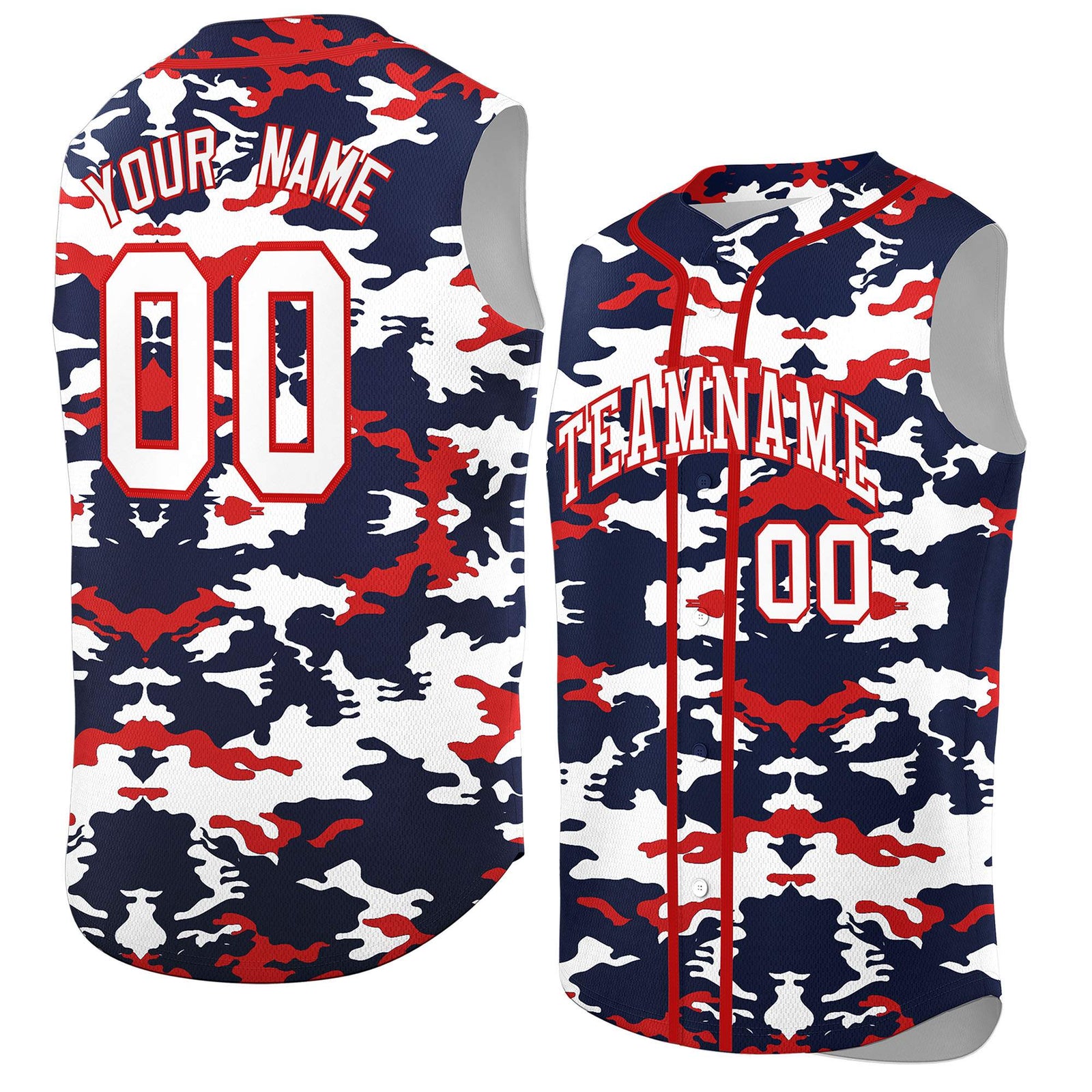 Custom Navy White and Red Camo Fashion Authentic Sleeveless Baseball Jersey