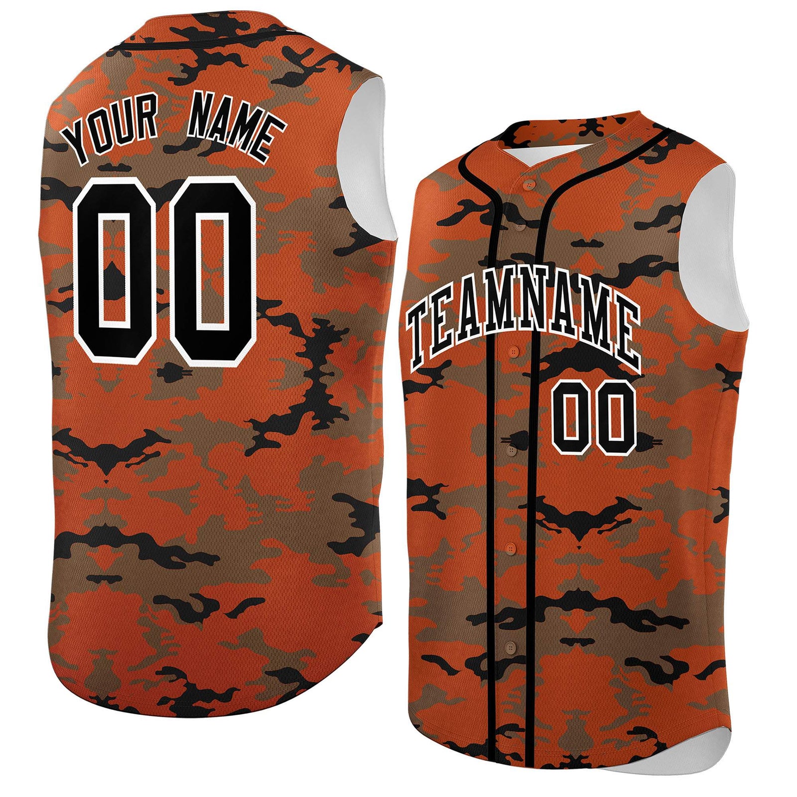 Custom Texas Orange Light Brown and Black Camo Fashion Authentic Sleeveless Baseball Jersey