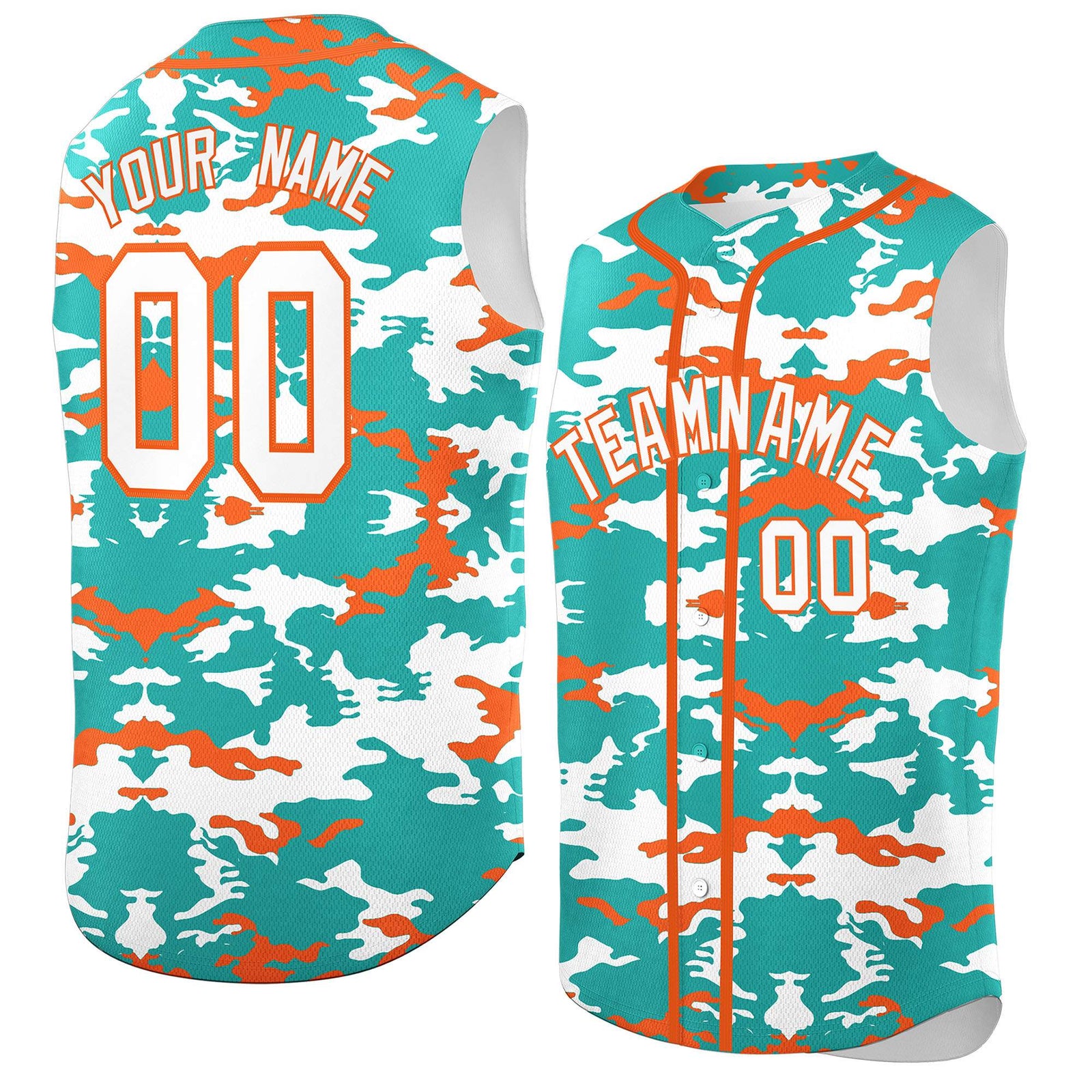 Custom Bright Green White and Orange Camo Fashion Authentic Sleeveless Baseball Jersey