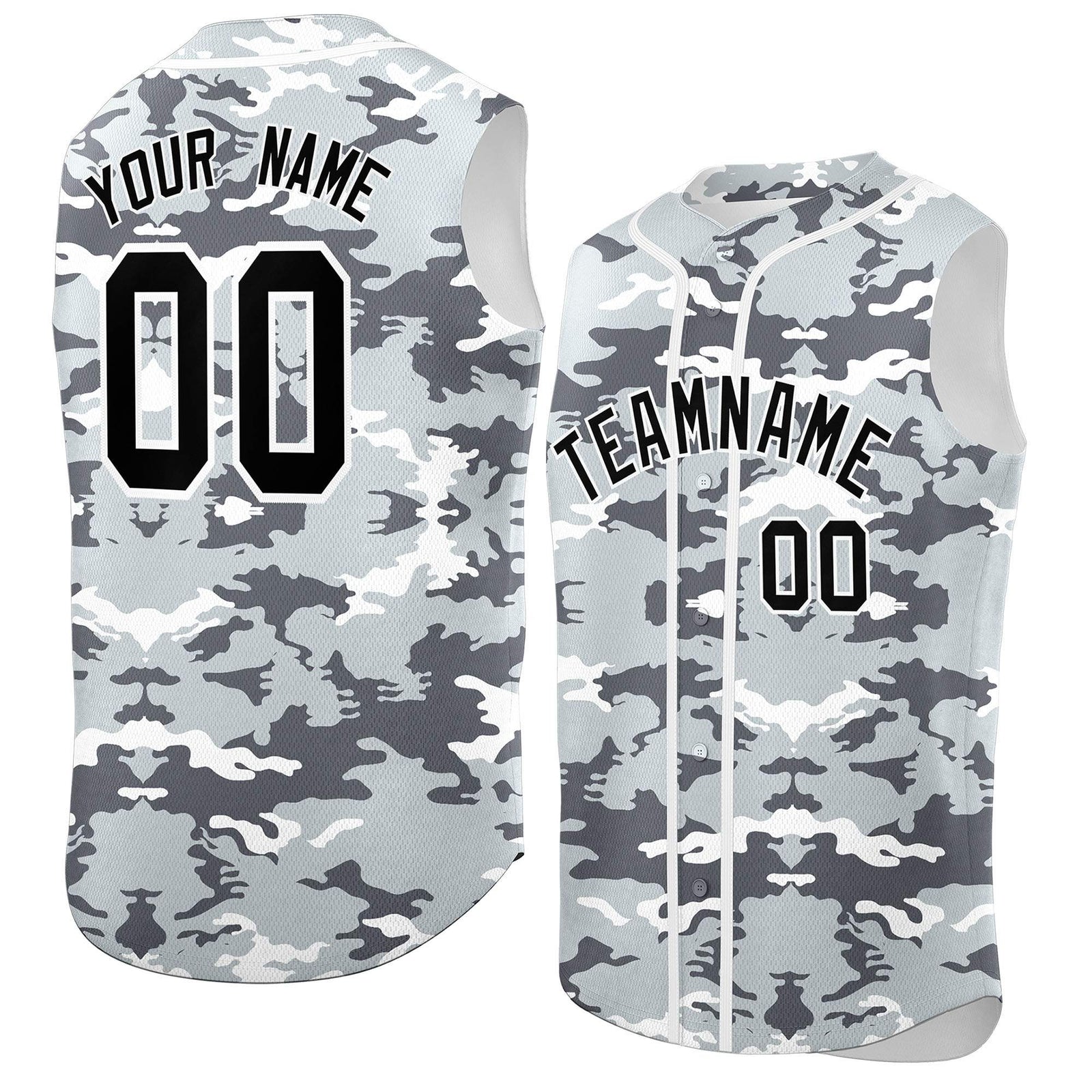 Custom Silver Gray and White Camo Fashion Authentic Sleeveless Baseball Jersey