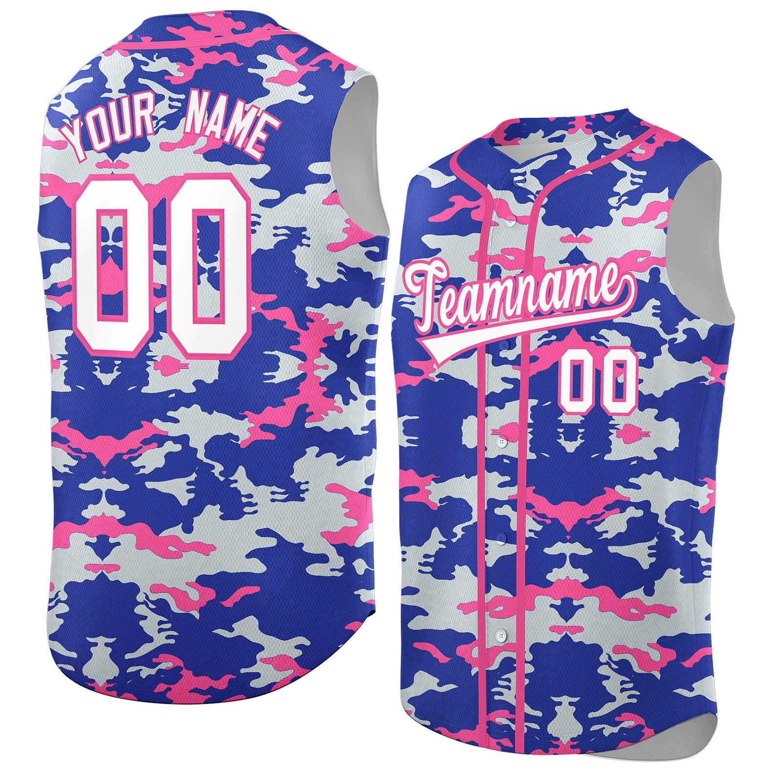 Custom Royal Silver and Pink Camo Fashion Authentic Sleeveless Baseball Jersey