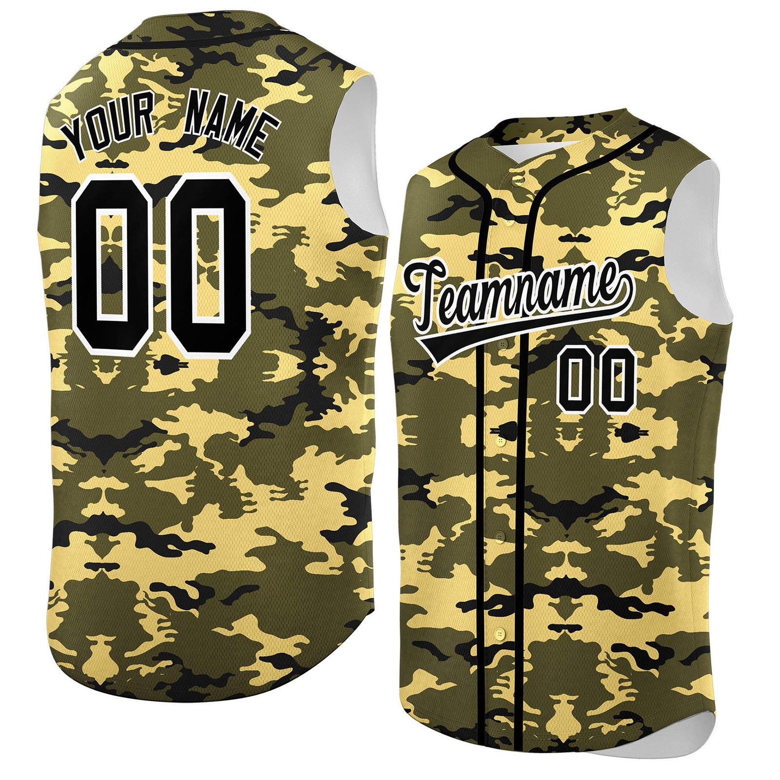 Custom Olive Khaki and Black Camo Fashion Authentic Sleeveless Baseball Jersey