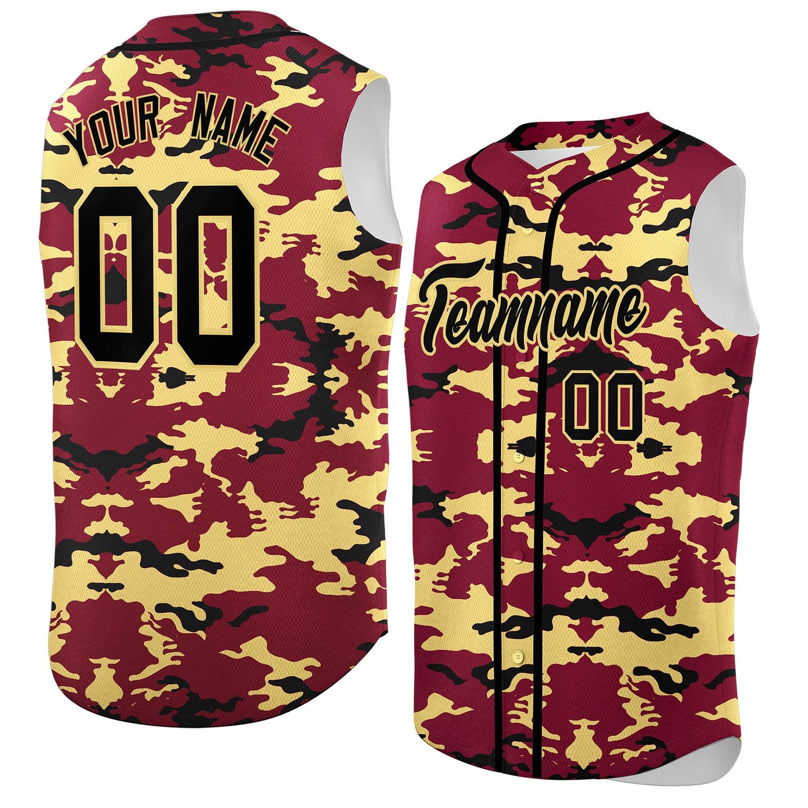 Custom Crimson Khaki and Black Camo Fashion Authentic Sleeveless Baseball Jersey