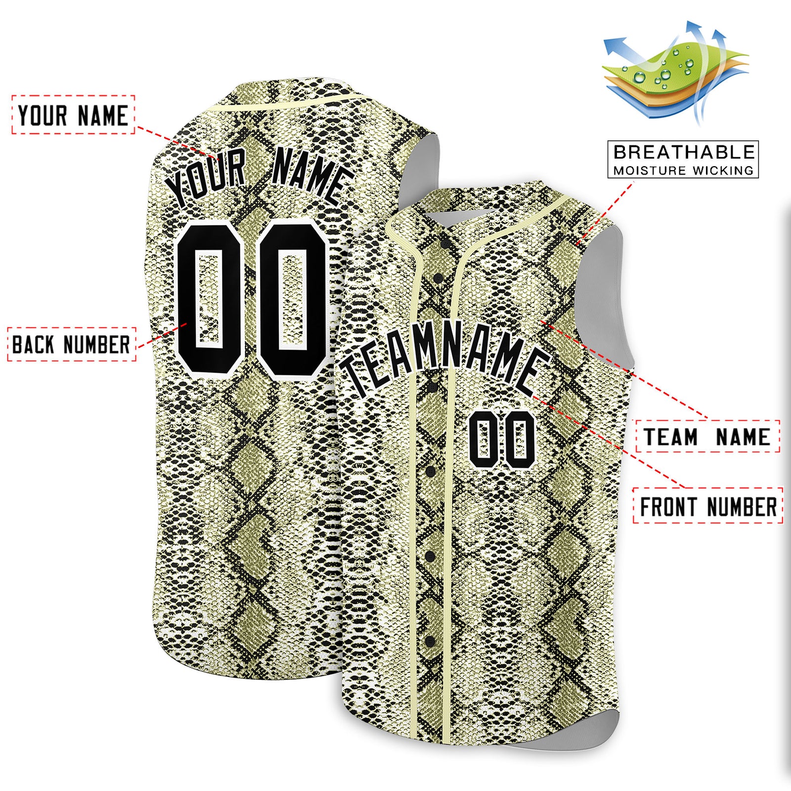 Custom Cream Snakeskin Pattern Authentic Sleeveless Baseball Jersey