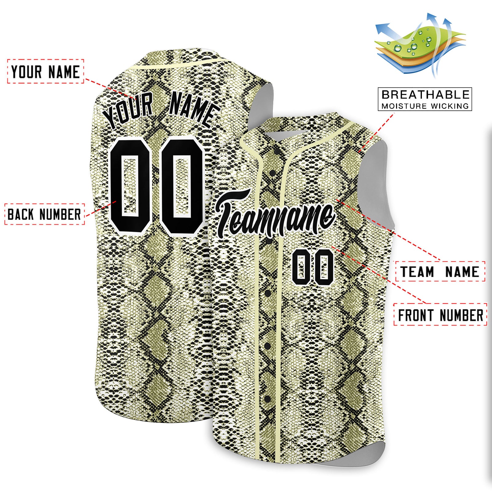 Custom Cream Snakeskin Pattern Authentic Sleeveless Baseball Jersey
