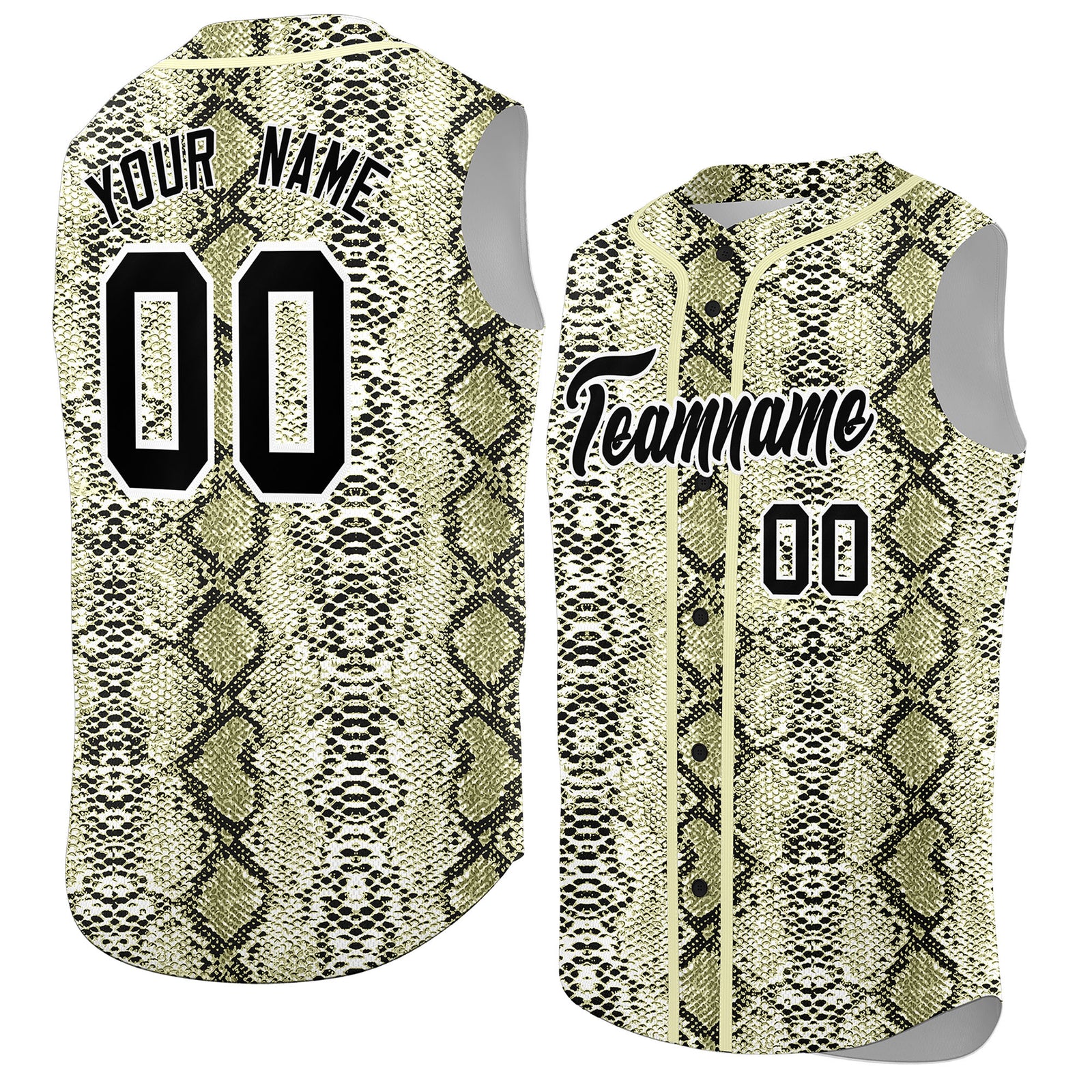 Custom Cream Snakeskin Pattern Authentic Sleeveless Baseball Jersey