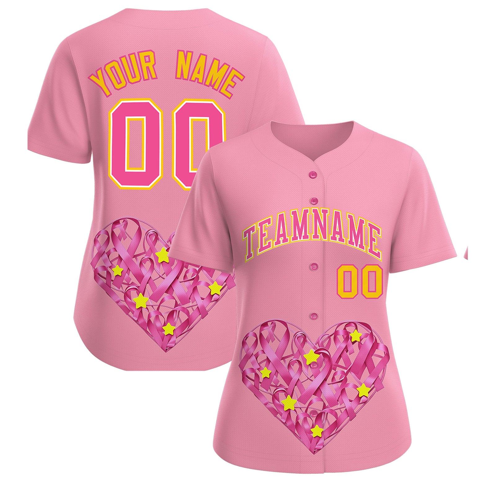 Custom Light Pink Pink Breast Cancer Awareness Month Pink Ribbon Authentic Baseball Jersey for Women
