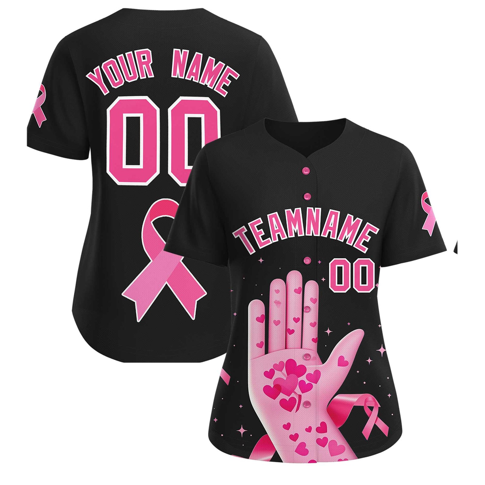 Custom Black Pink Breast Cancer Awareness Month Pink Ribbon Authentic Baseball Jersey for Women