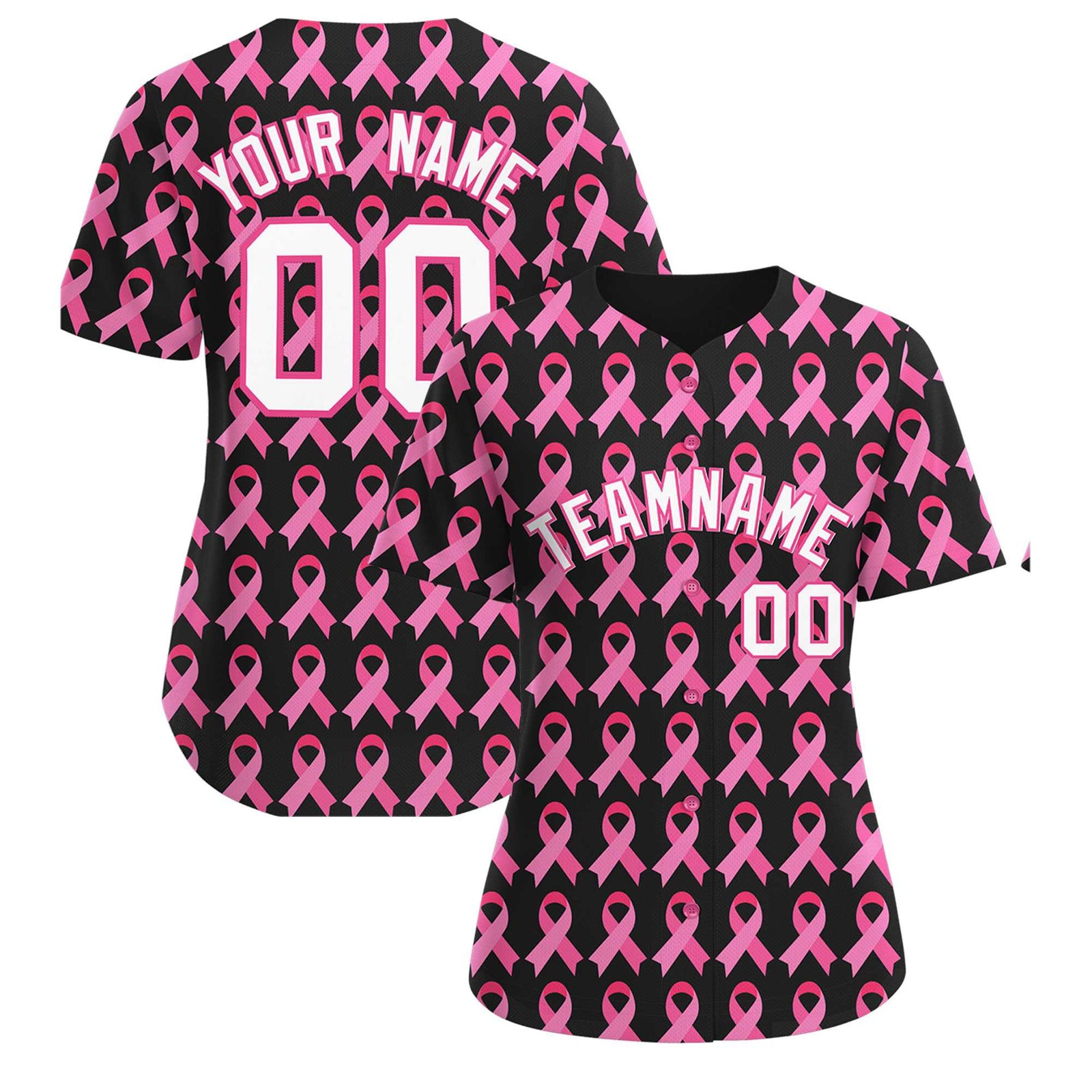 Custom Black Pink Breast Cancer Awareness Month Pink Ribbon Authentic Baseball Jersey for Women