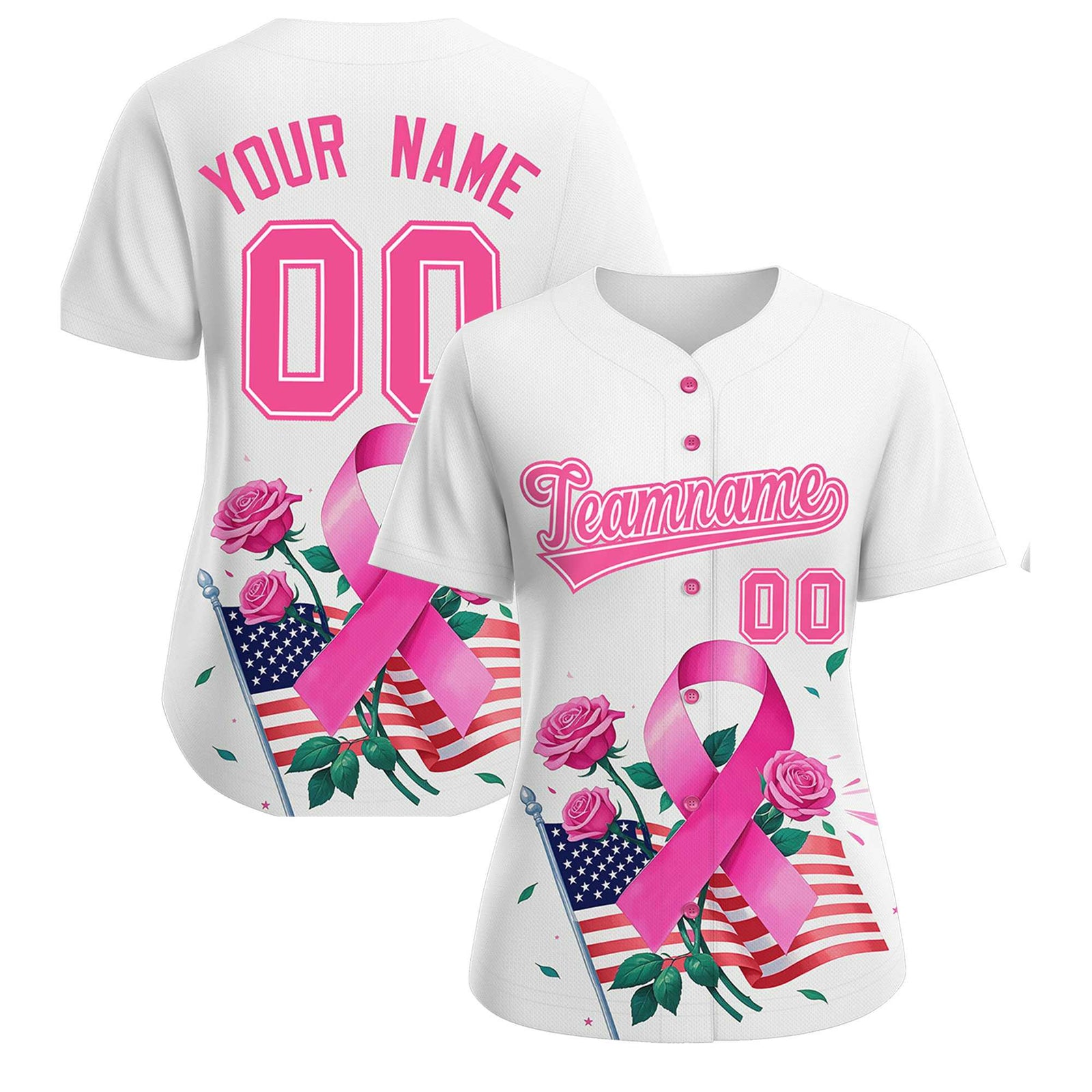 Custom White Pink Breast Cancer Awareness Month Pink Ribbon Authentic Baseball Jersey for Women| KXKSHOP