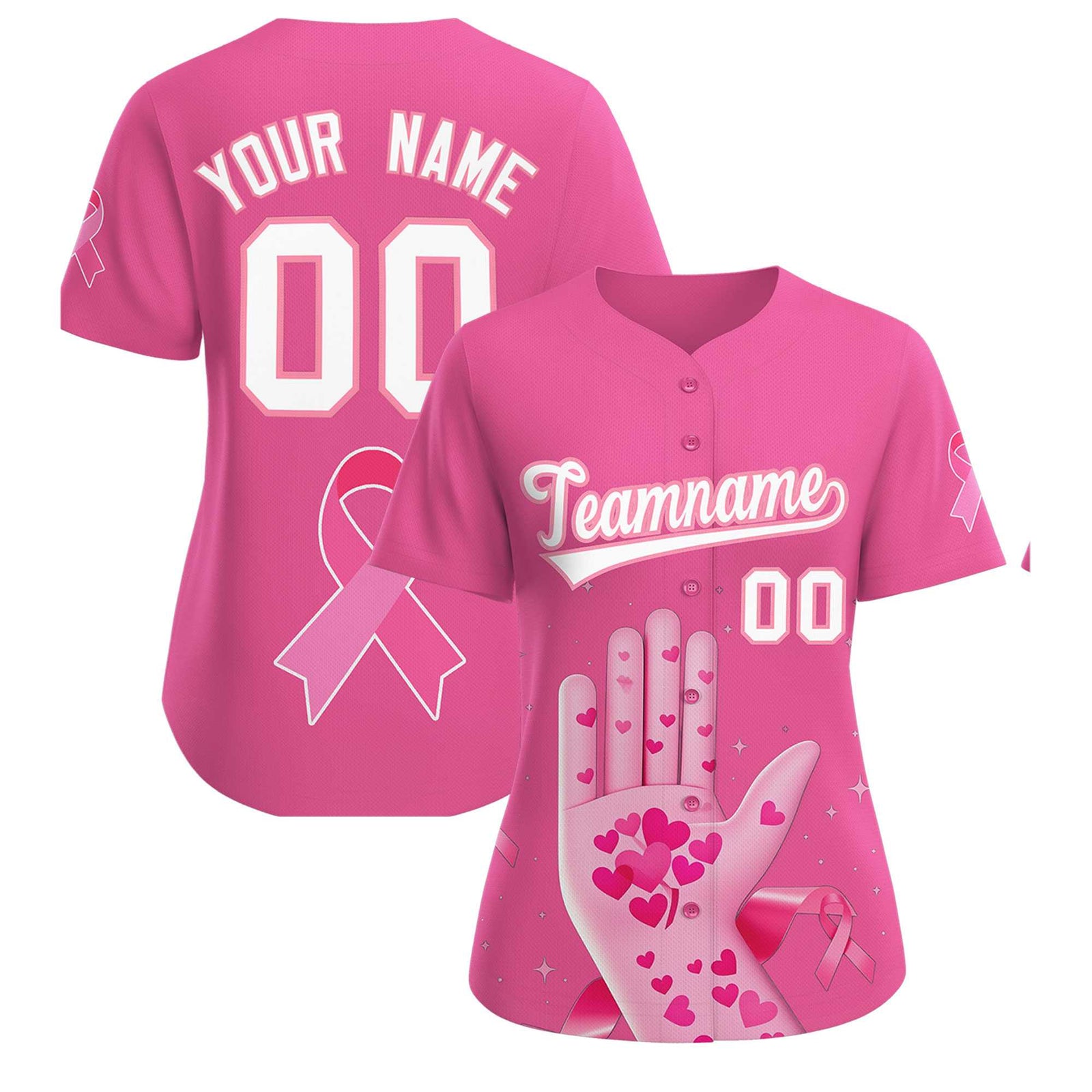 Custom Pink White Breast Cancer Awareness Month Pink Ribbon Authentic Baseball Jersey for Women| KXKSHOP