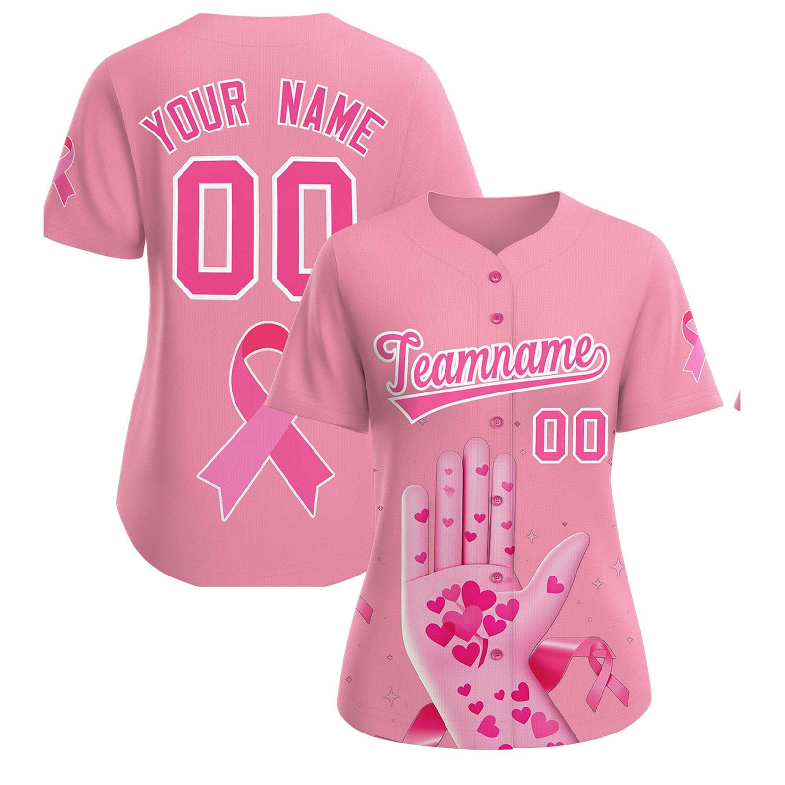 Custom Light Pink Pink Breast Cancer Awareness Month Pink Ribbon Authentic Baseball Jersey for Women| KXKSHOP