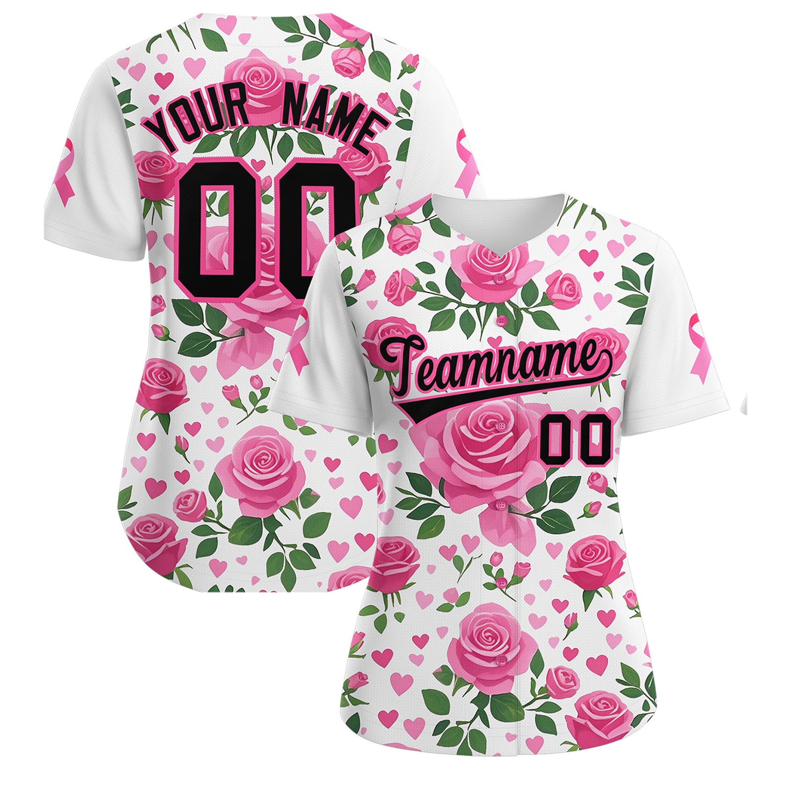 Custom White Black Breast Cancer Awareness Month Pink Ribbon Authentic Baseball Jersey for Women| KXKSHOP