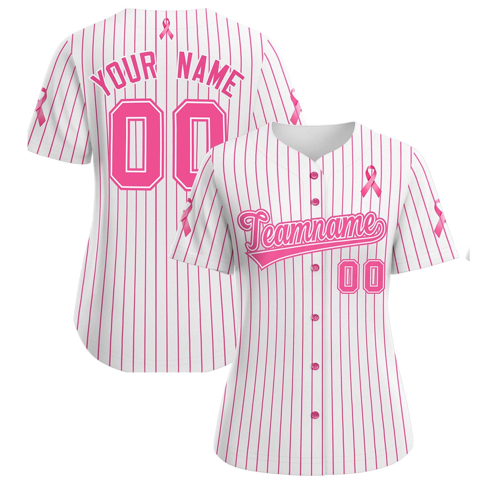 Custom White Pink Breast Cancer Awareness Month Pink Ribbon Authentic Baseball Jersey for Women| KXKSHOP