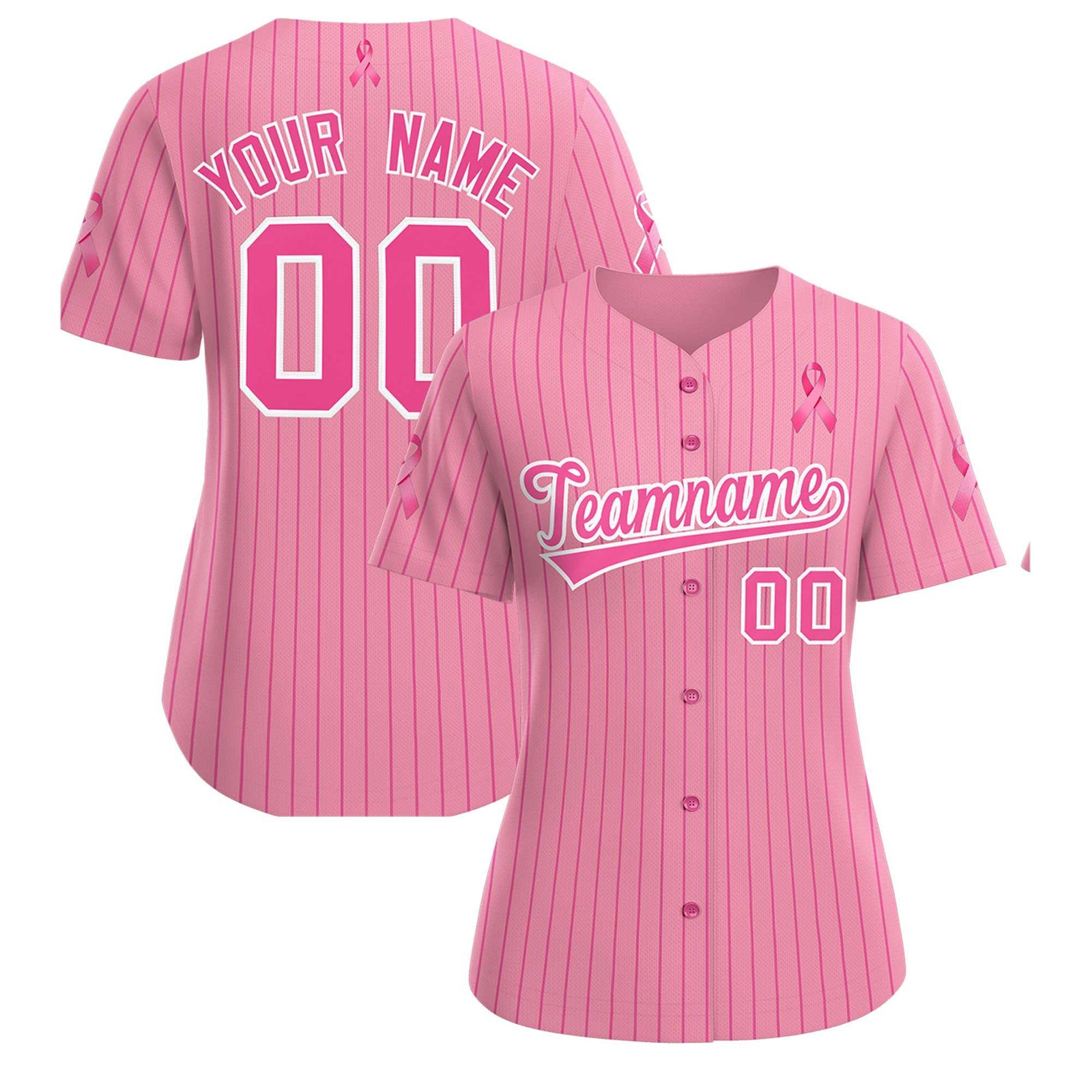 Custom Light Pink Pink Breast Cancer Awareness Month Pink Ribbon Authentic Baseball Jersey for Women| KXKSHOP