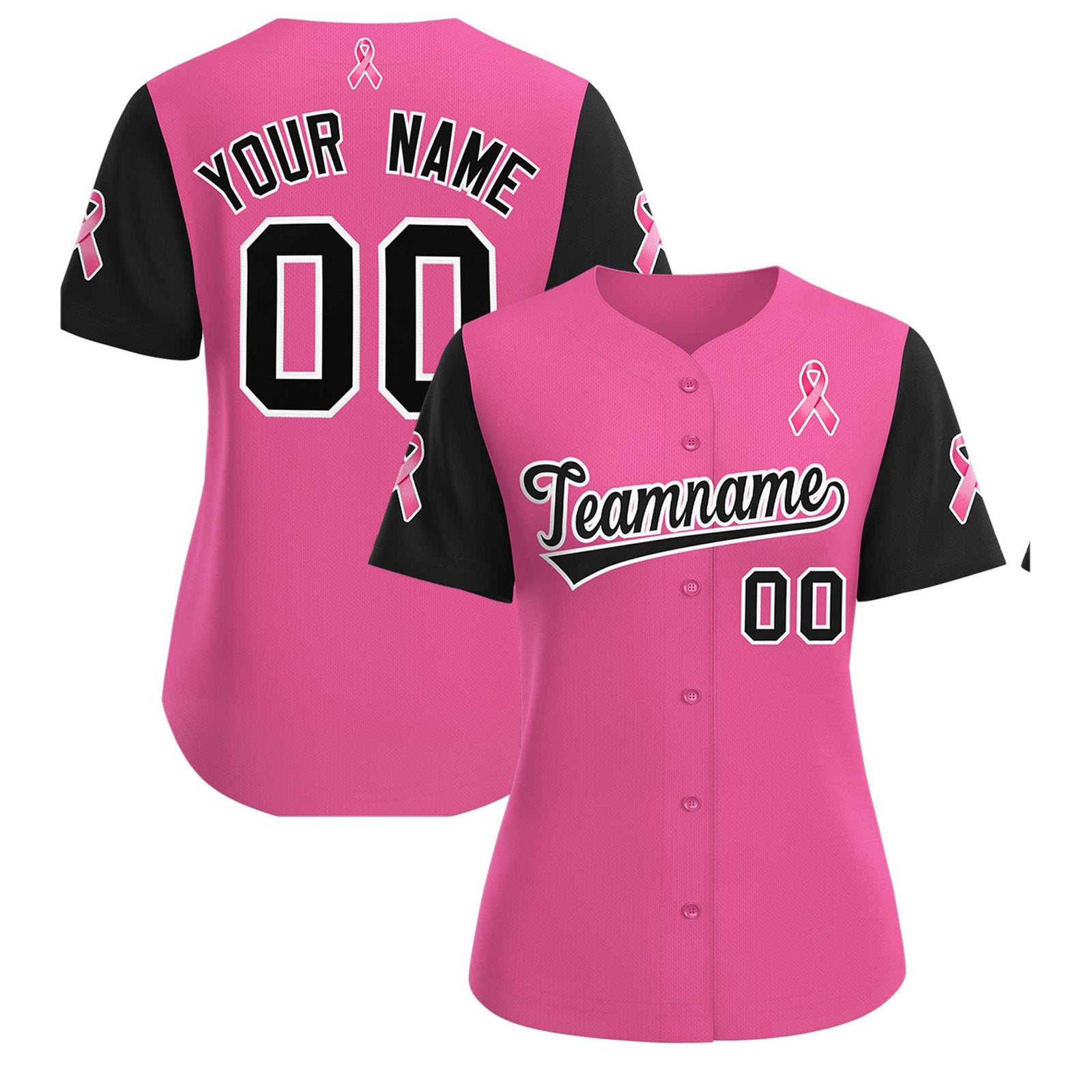Custom Pink Black Breast Cancer Awareness Month Pink Ribbon Authentic Baseball Jersey for Women| KXKSHOP