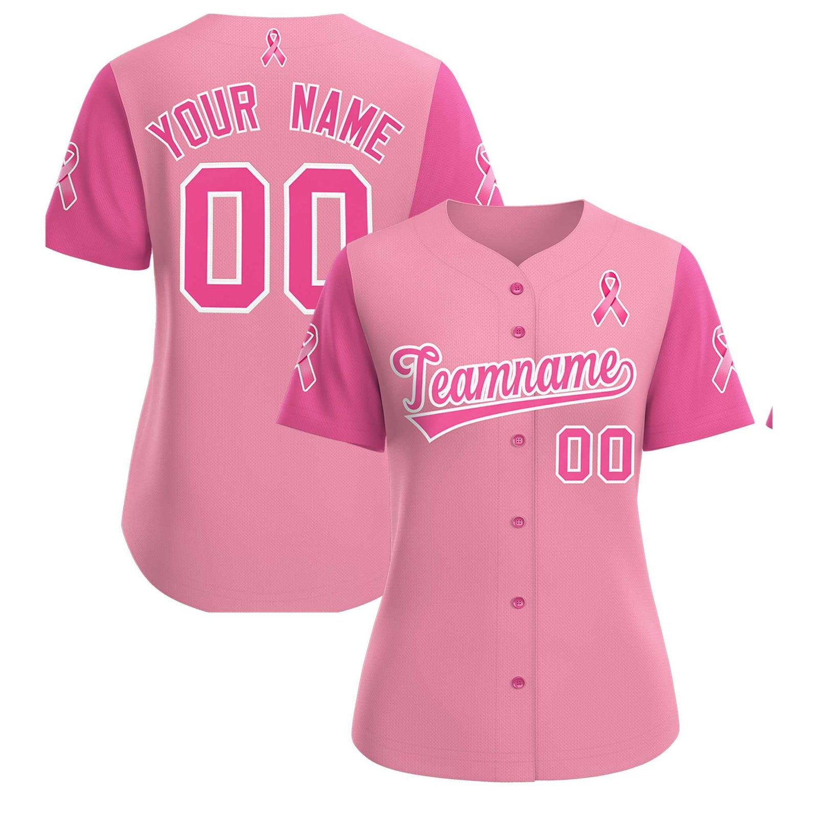 Custom Light Pink Pink Breast Cancer Awareness Month Pink Ribbon Authentic Baseball Jersey for Women| KXKSHOP