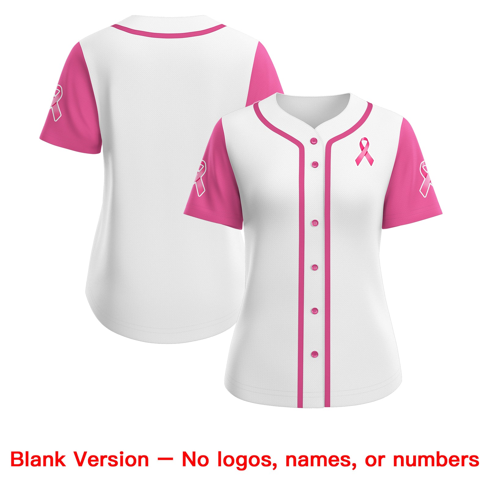 Custom White Pink Breast Cancer Awareness Month Pink Ribbon Authentic Baseball Jersey for Women| KXKSHOP