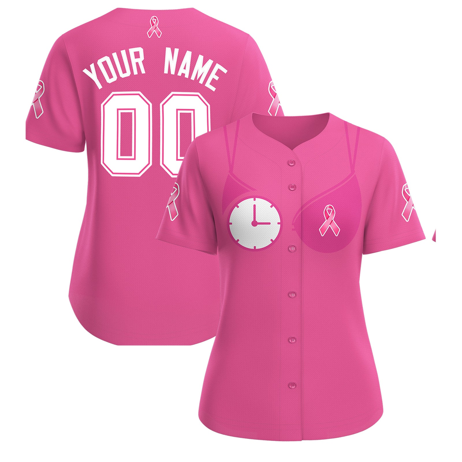 Custom Pink White Breast Cancer Awareness Month Pink Ribbon Authentic Baseball Jersey for Women| KXKSHOP
