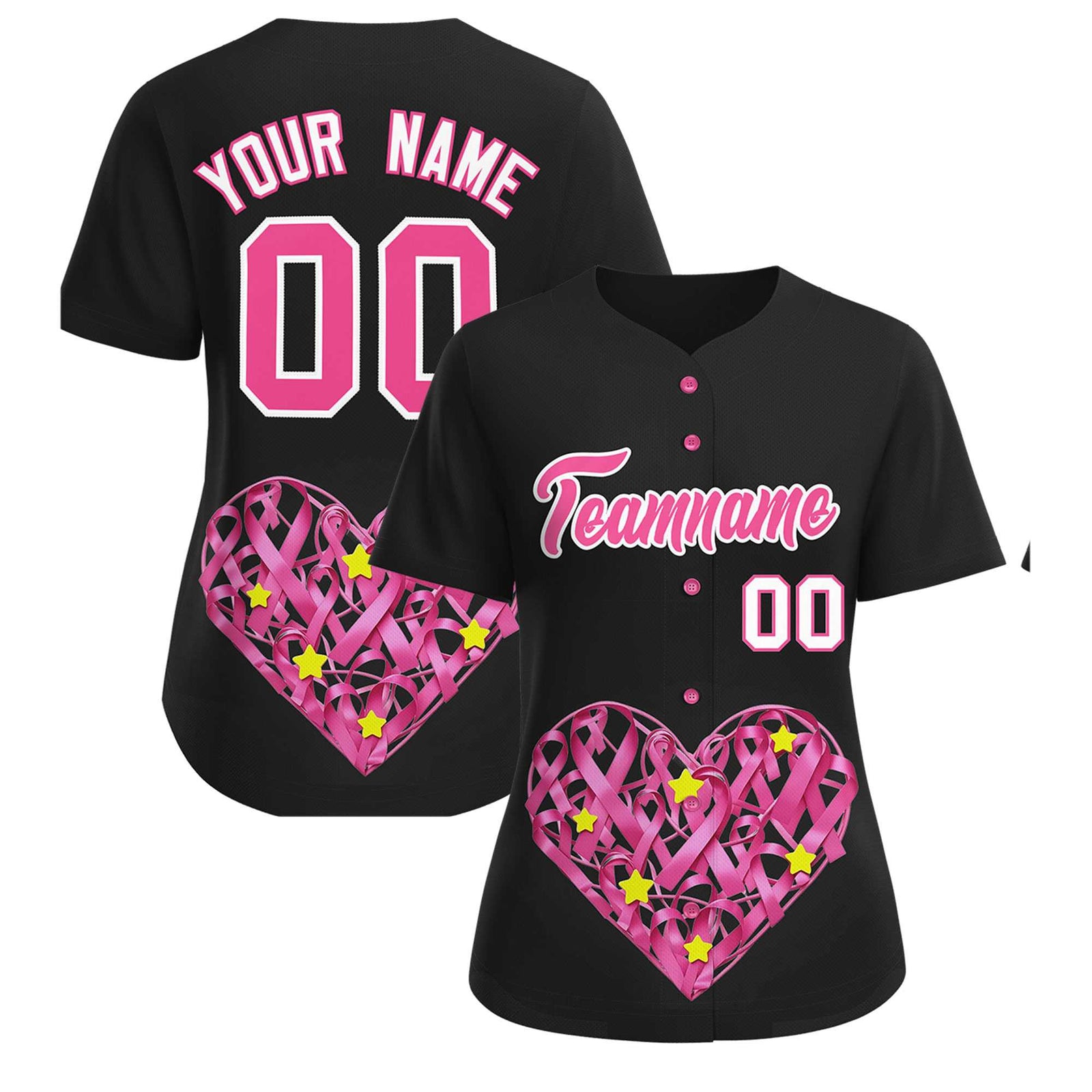 Custom Black Pink Breast Cancer Awareness Month Pink Ribbon Authentic Baseball Jersey for Women