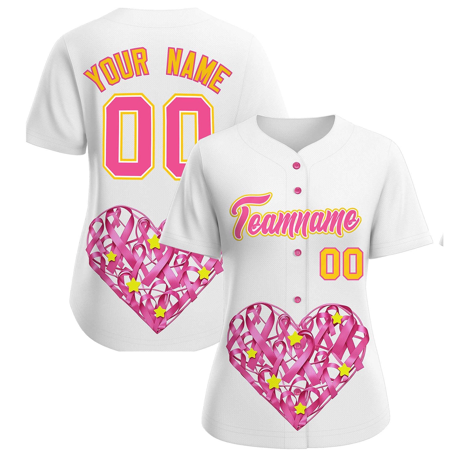 Custom White Pink Breast Cancer Awareness Month Pink Ribbon Authentic Baseball Jersey for Women
