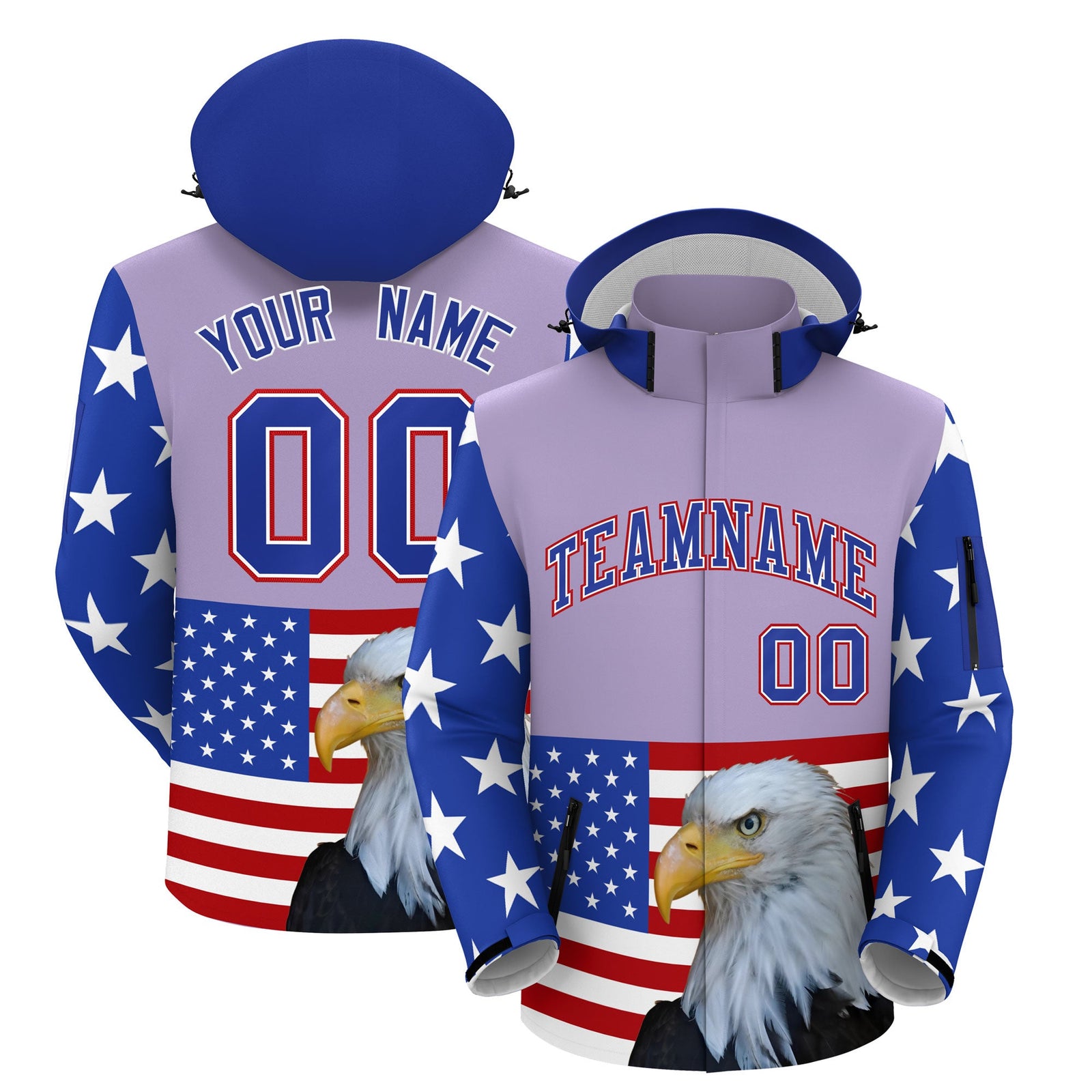Custom Light Purple White Independence Day American Flag Waterproof Jacket| KXKSHOP