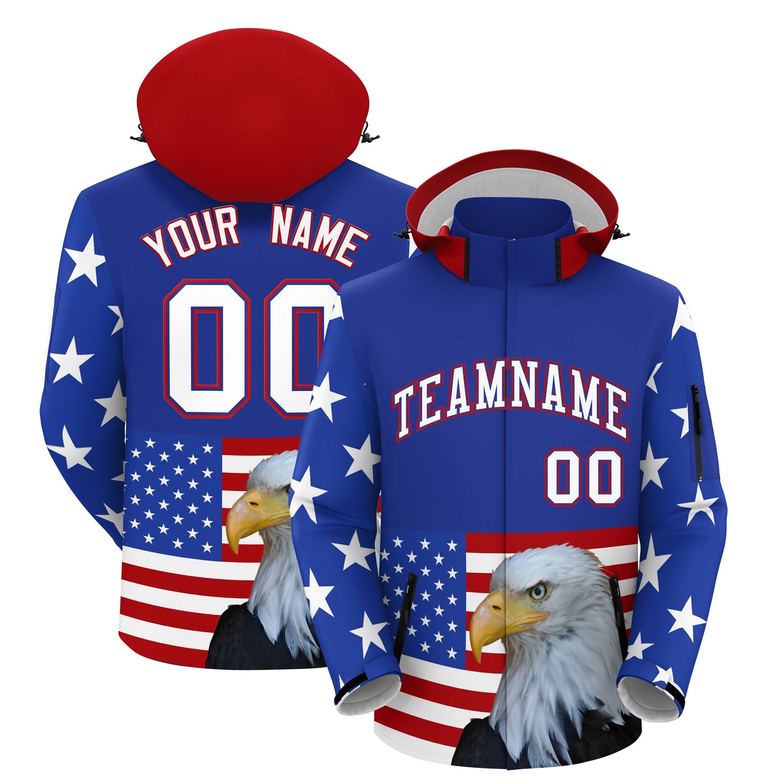Custom Royal Blue White Independence Day American Flag Waterproof Jacket| KXKSHOP