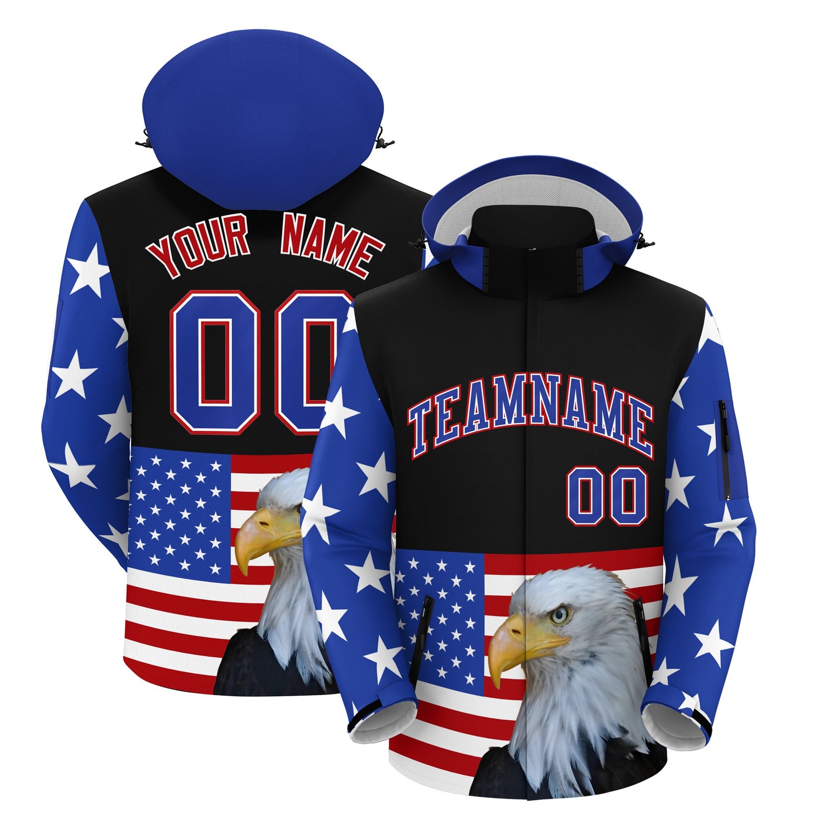 Custom Black White Independence Day American Flag Waterproof Jacket| KXKSHOP
