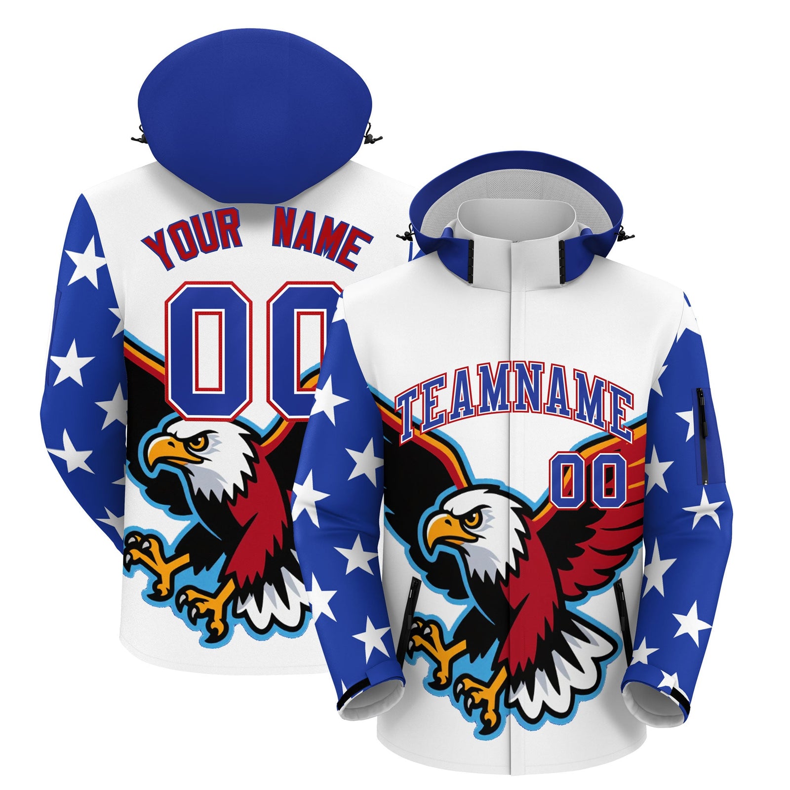Custom White Independence Day American Flag Waterproof Jacket| KXKSHOP