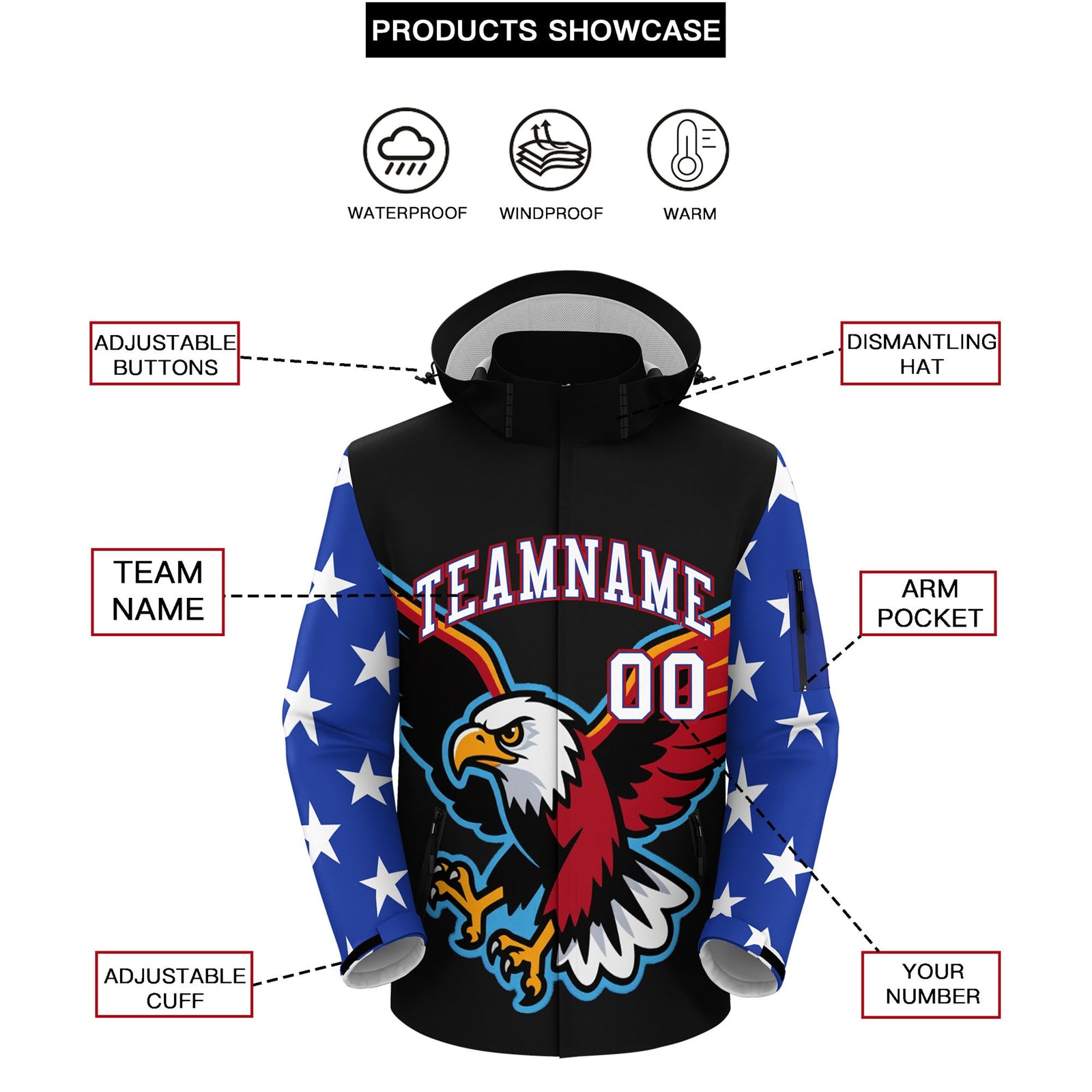 Custom Black White Independence Day American Flag Waterproof Jacket| KXKSHOP