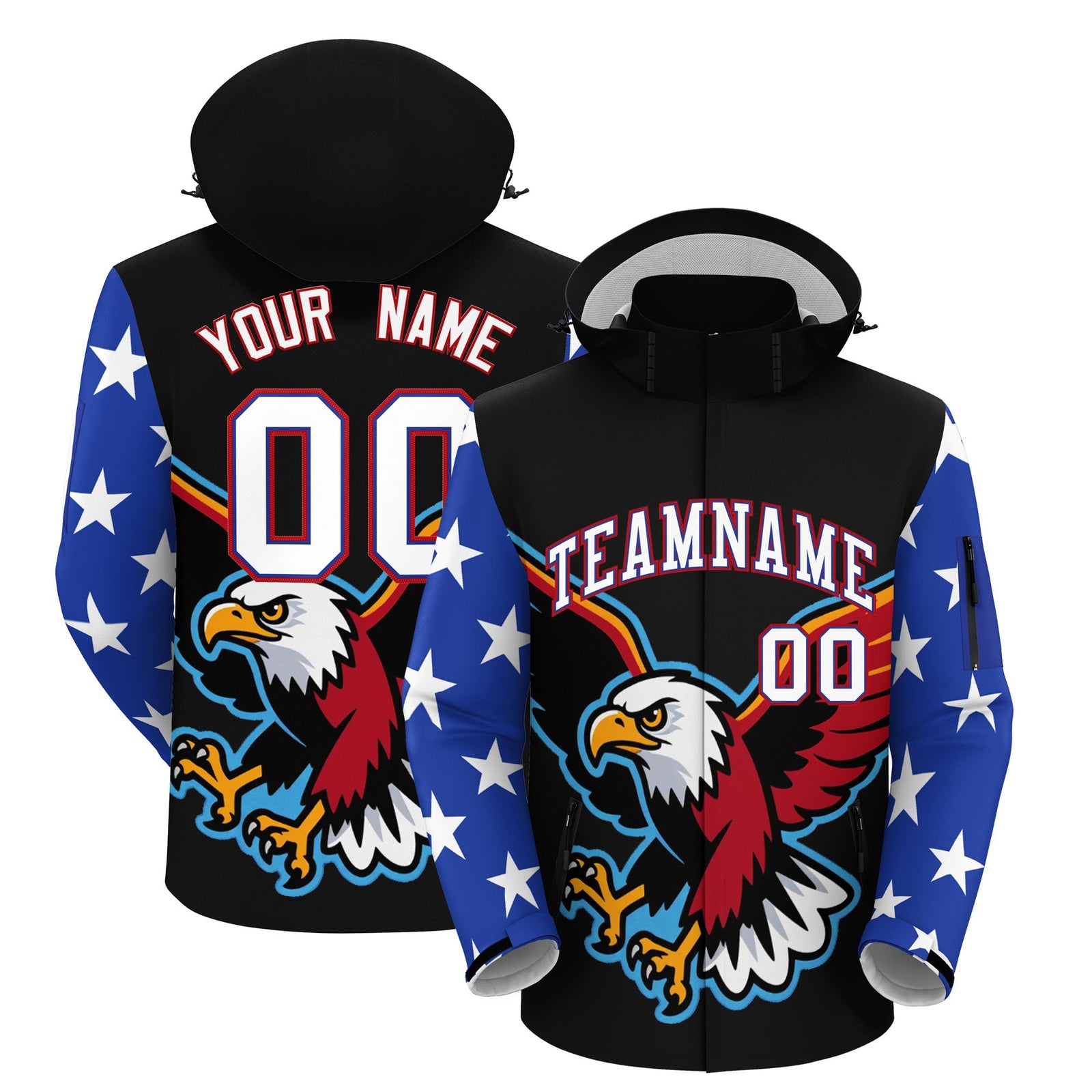 Custom Black White Independence Day American Flag Waterproof Jacket| KXKSHOP