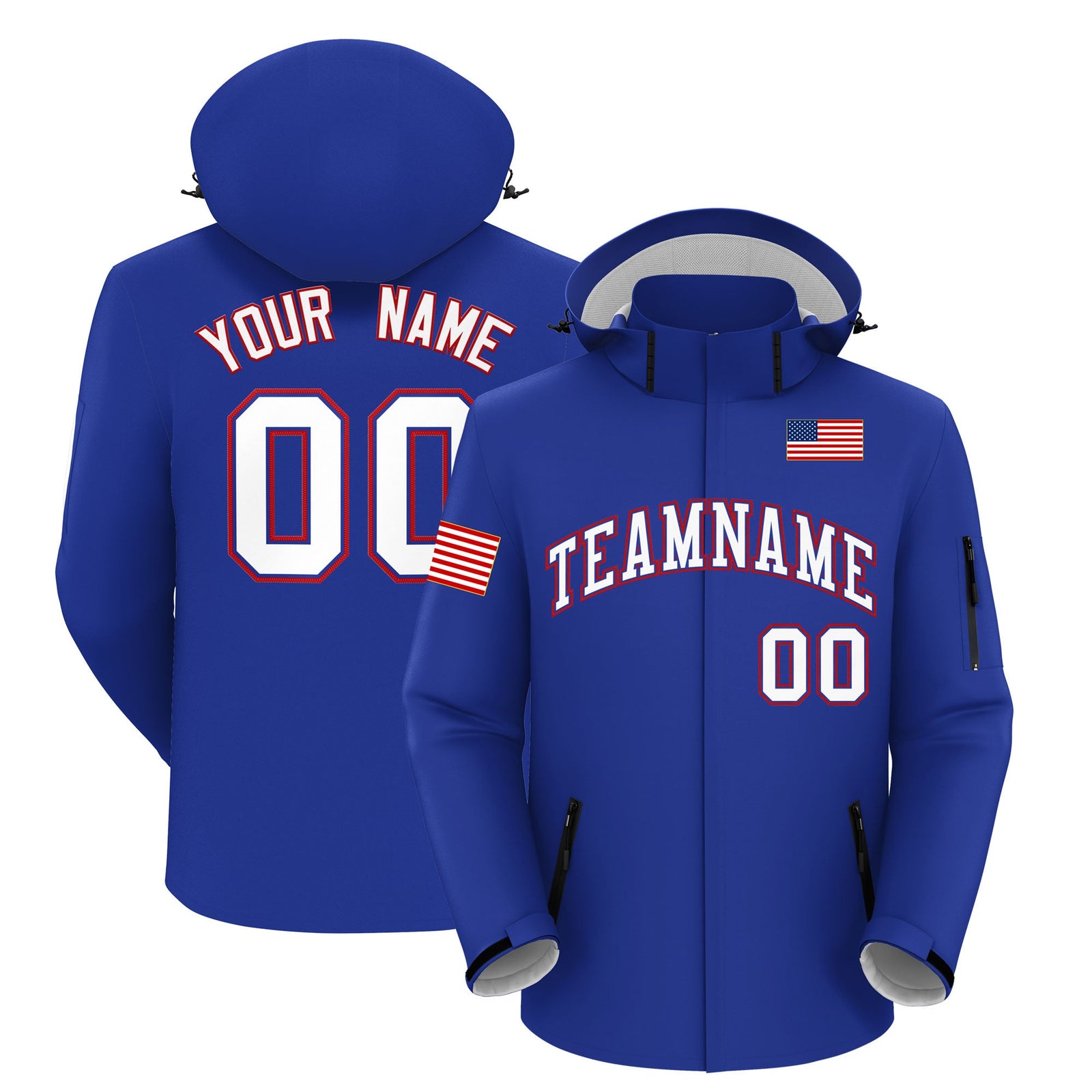 Custom Royal Blue Independence Day American Flag Waterproof Jacket| KXKSHOP