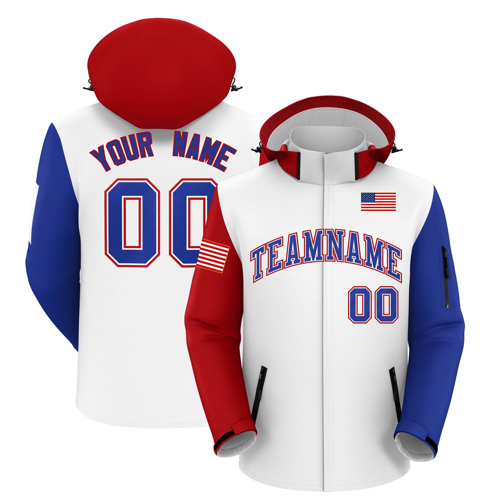 Custom White Royal Blue Independence Day American Flag Waterproof Jacket| KXKSHOP