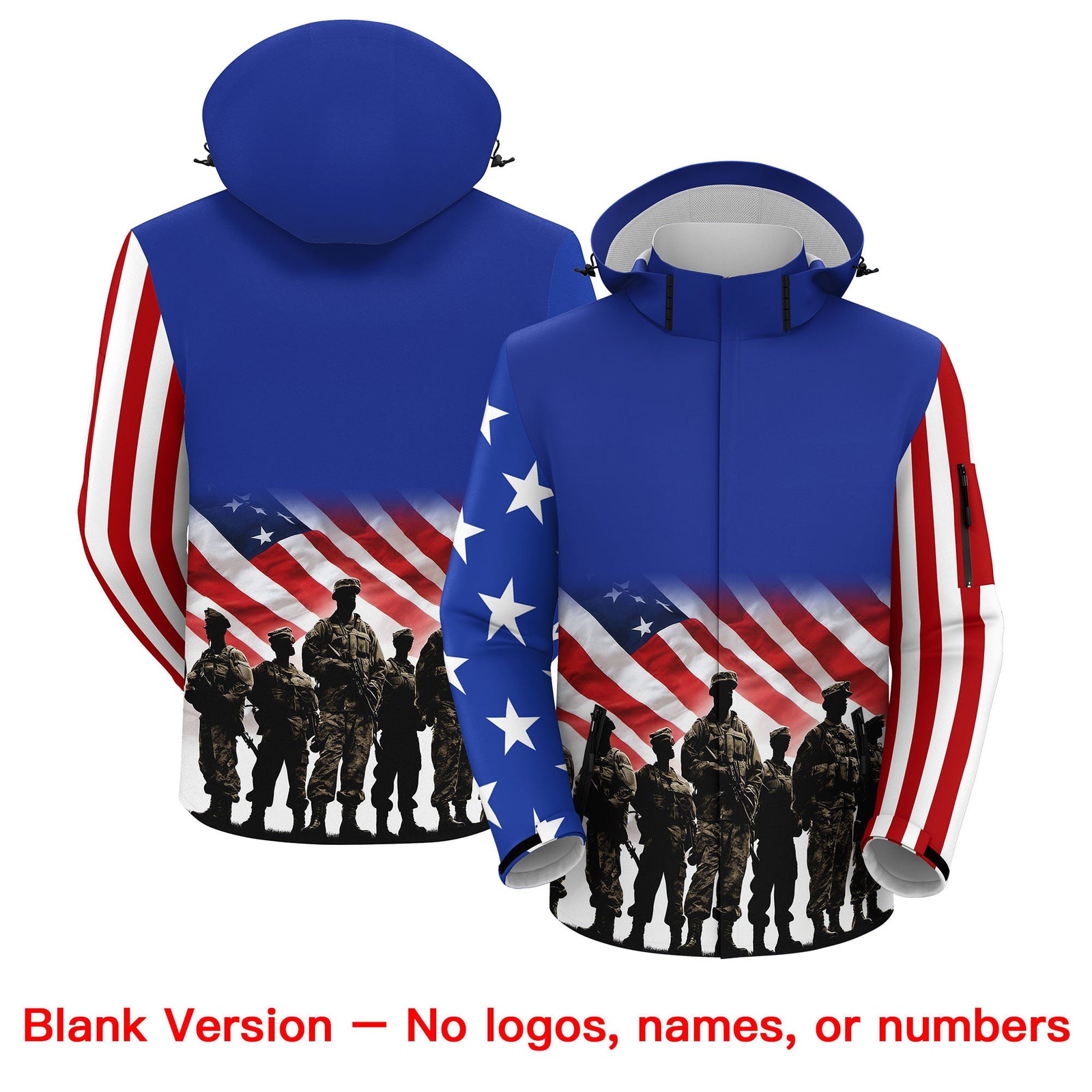 Custom Royal Blue White Red Independence Day American Flag Waterproof Jacket| KXKSHOP