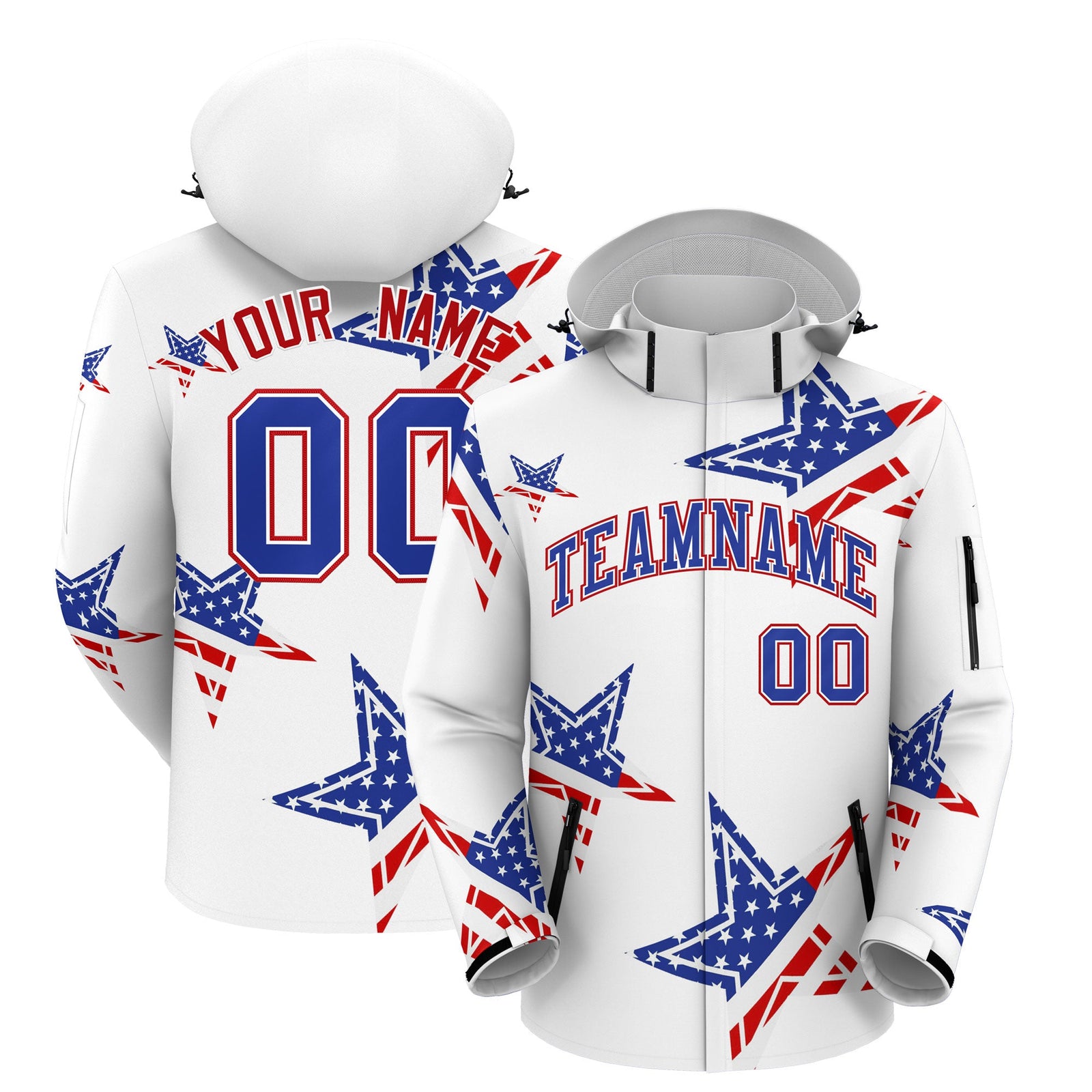 Custom White Royal Blue Red Independence Day American Flag Waterproof Jacket| KXKSHOP