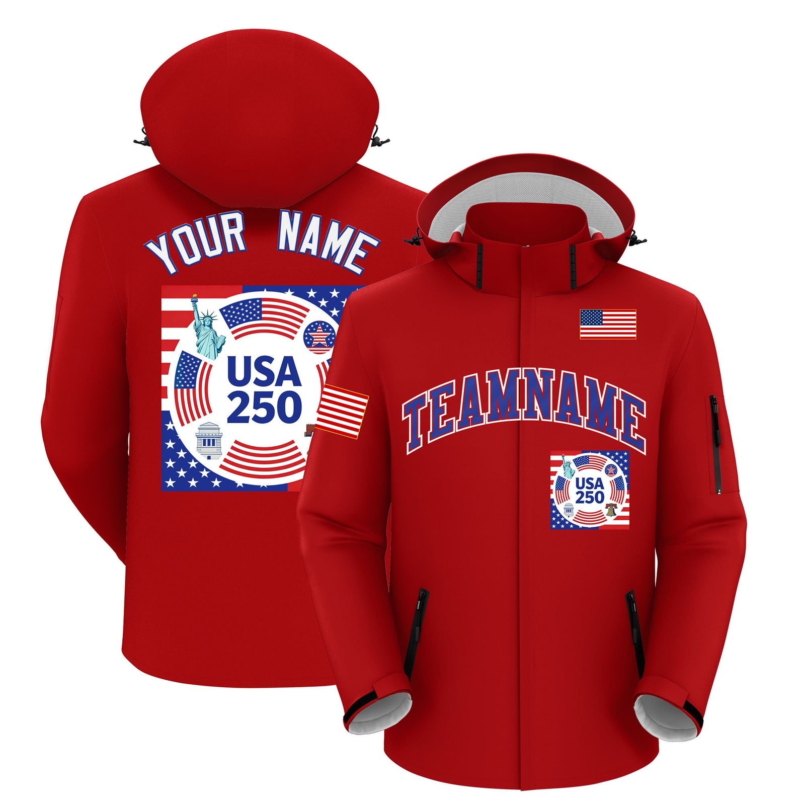 Custom Red Independence Day American Flag Waterproof Jacket| KXKSHOP