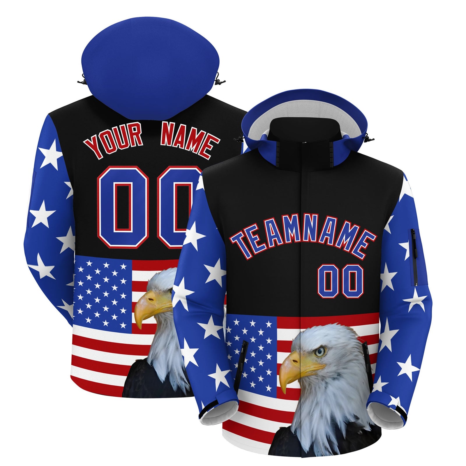 Custom Black White Independence Day American Flag Waterproof Jacket| KXKSHOP