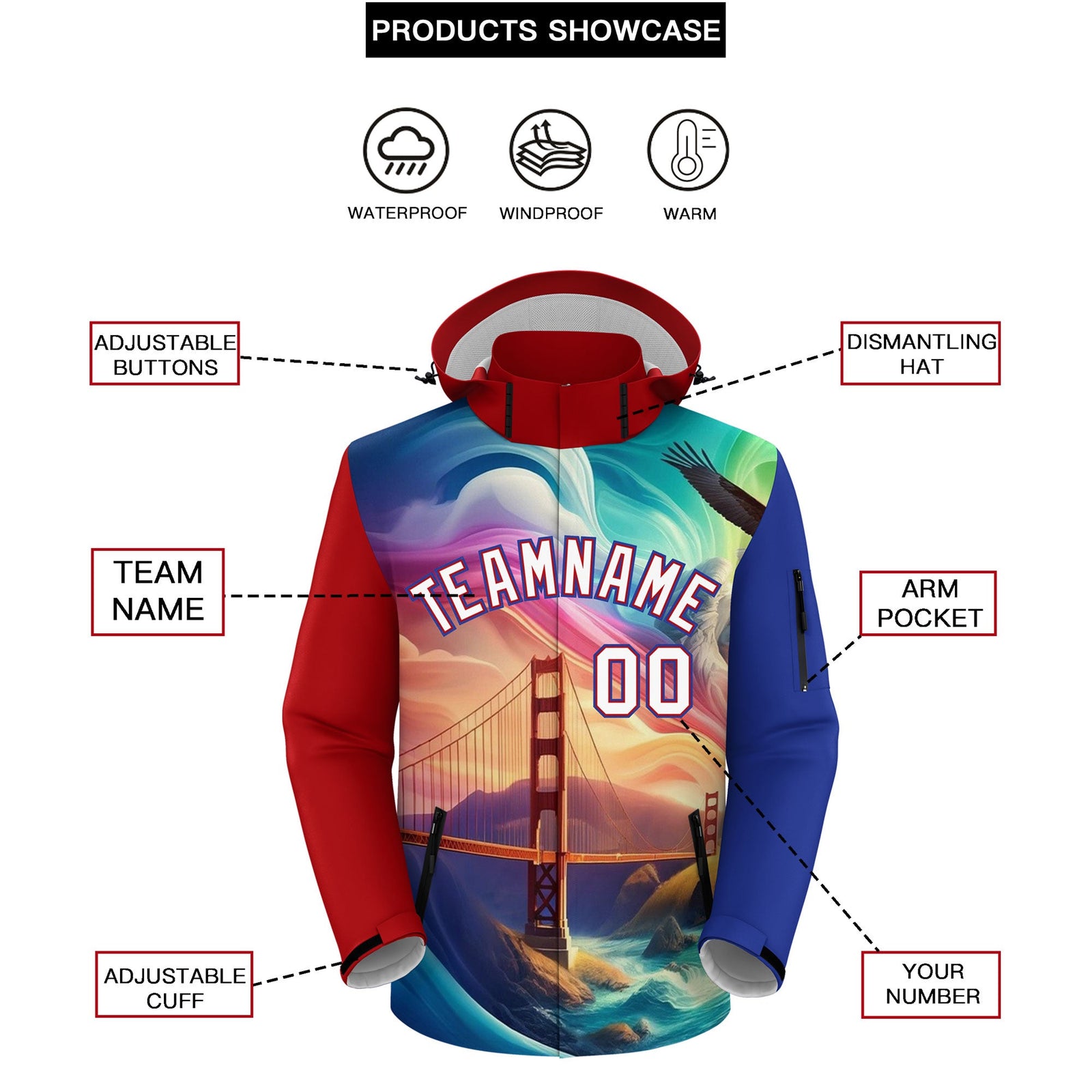 Custom Royal Blue Independence Day American Flag Waterproof Jacket| KXKSHOP