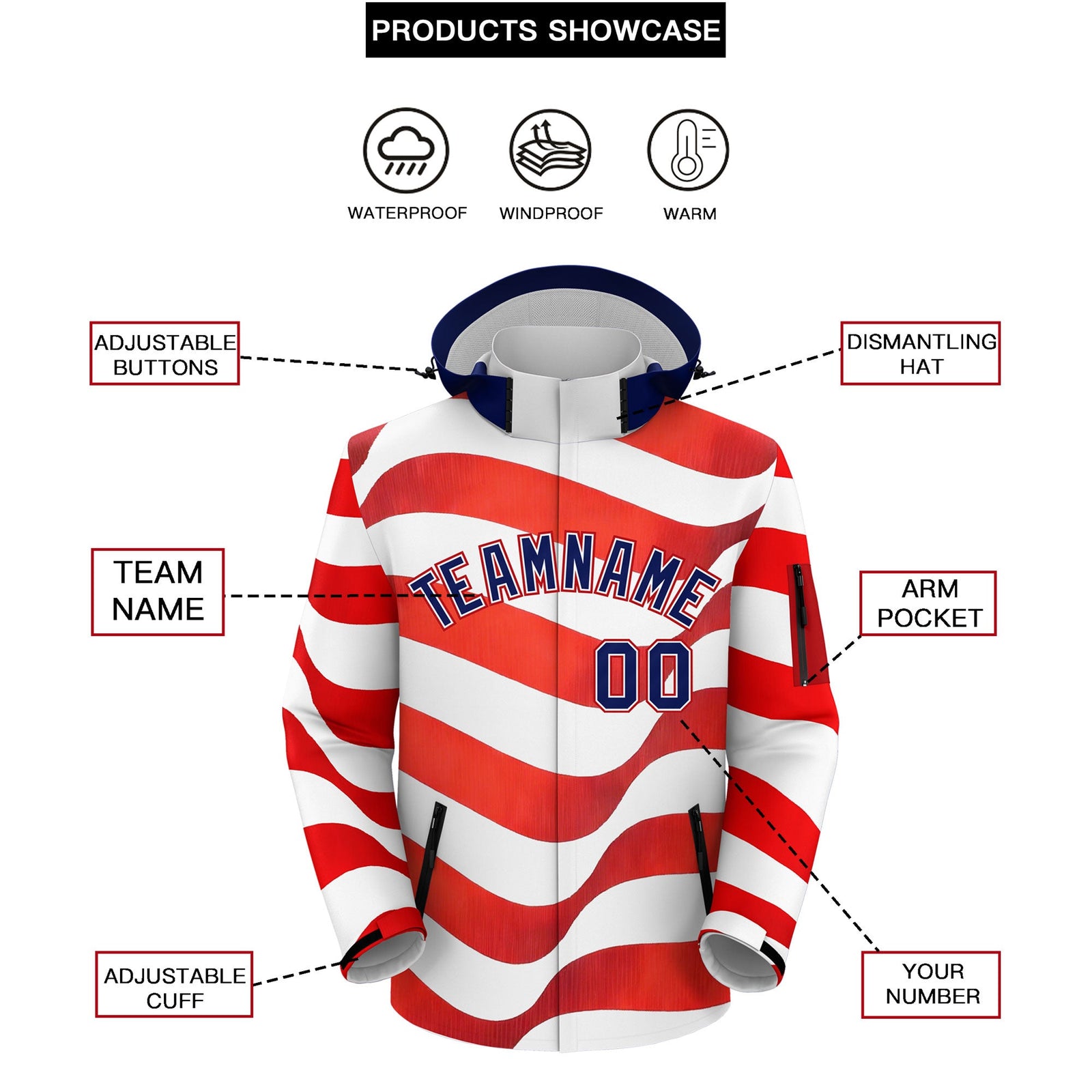 Custom White Independence Day American Flag Waterproof Jacket| KXKSHOP