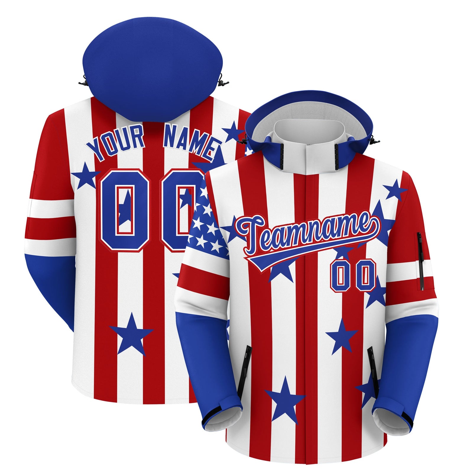 Custom White Red Royal Blue Independence Day American Flag Waterproof Jacket| KXKSHOP